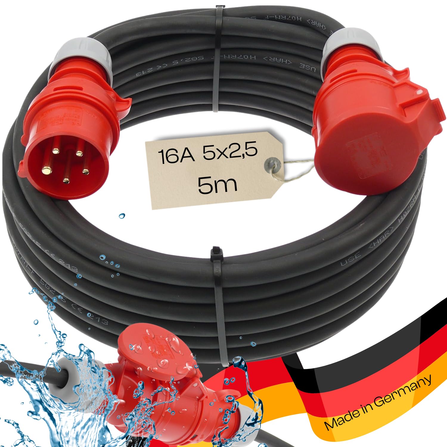 2,5 m Gummikabel Verlängerungskabel IP44 Außen, H07RN-F Schukokabel Stromkabel