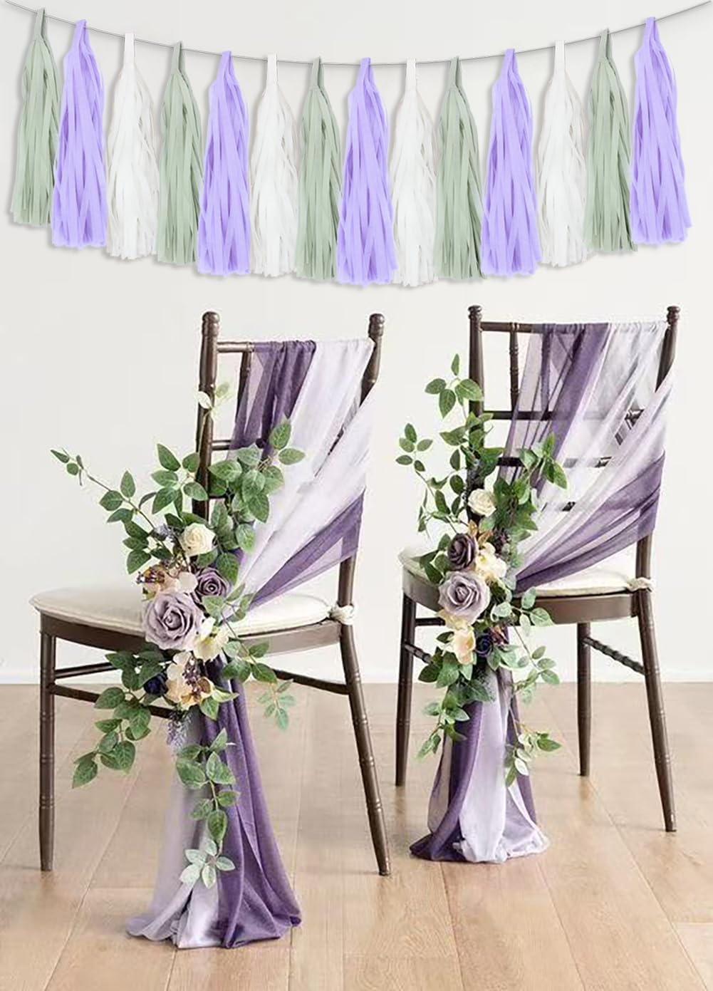 Dusty Sage Green Purple Lilac Lavender Party Decorations Paper Tassel Garland Banner Fringe Streamers Wildflower Fairy Birthday Baby Shower Wedding Bachelorette Tea Party Nursery Wall Hanging Décor - Image 4