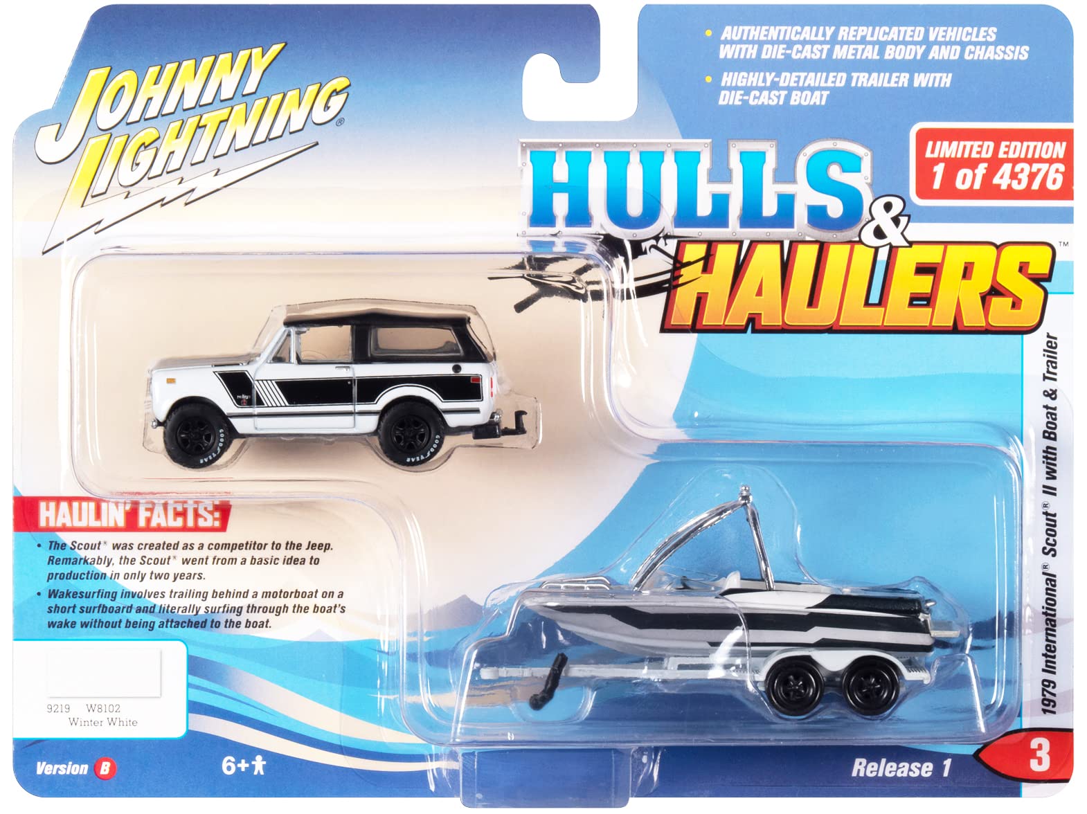 Johnny Lightning 1979 International Scout II w/Malibu Boat and Trailer, (JLSP205B)