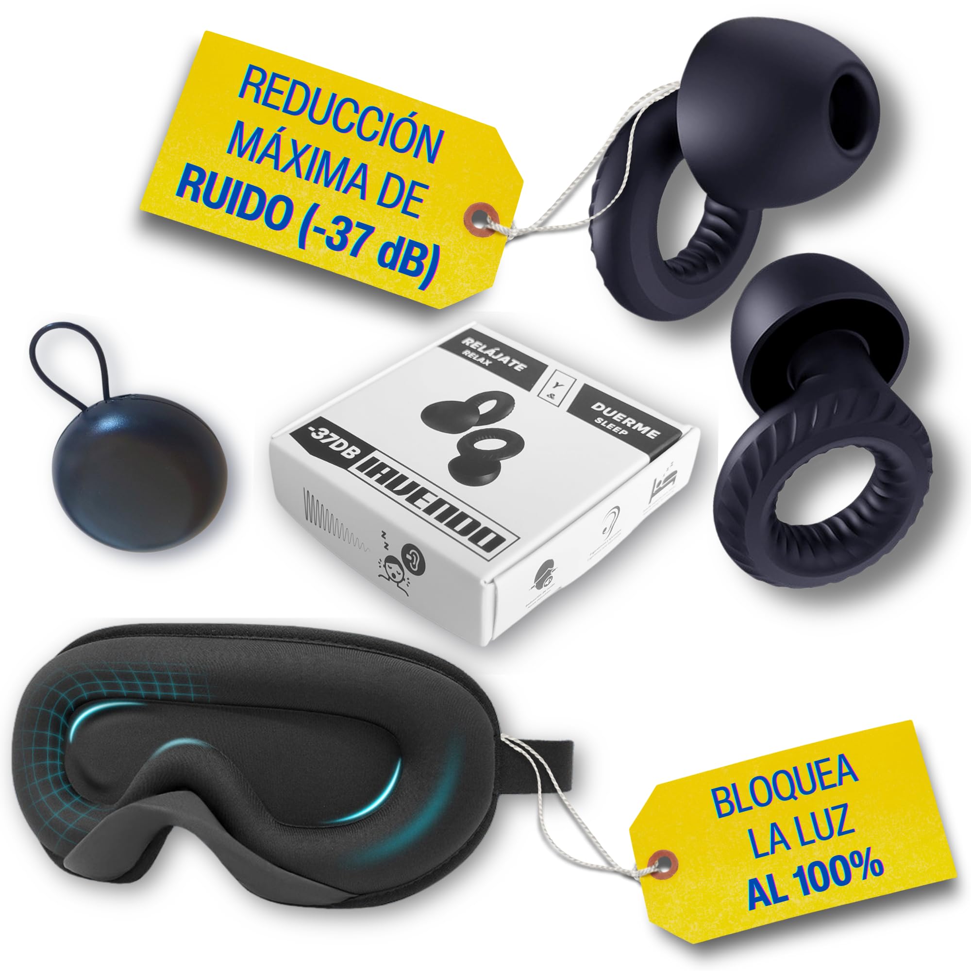 Set Bloqueadores ruido + Antifaz, Especiales para Conciliar el Sueño y Relajarte,Tapones oidos ruido dormir, Tapones para Dormir, Ear Plugs, Antifaz para Dormir, Sleep Mask, Antironquidos para dormir