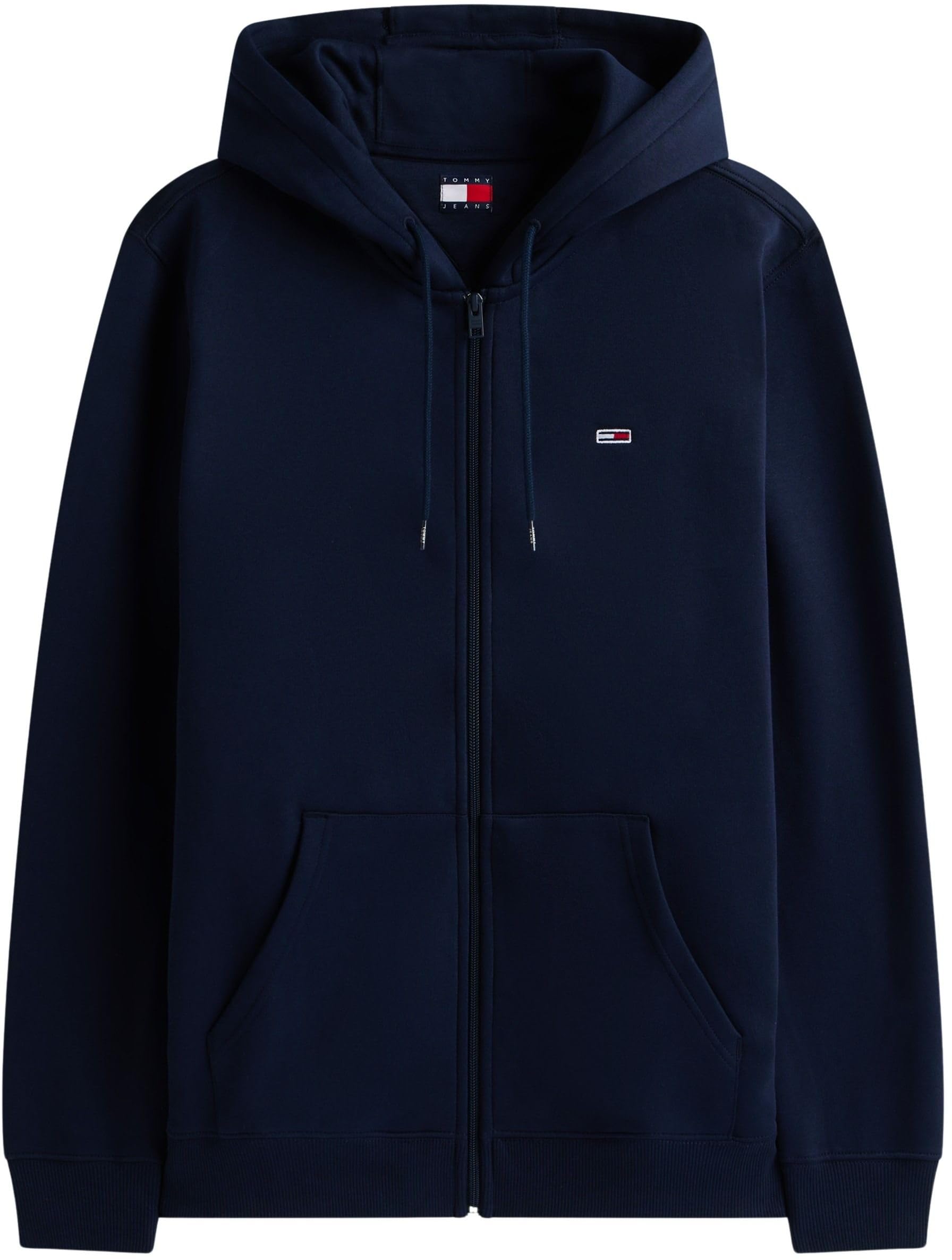 Tommy Jeans Herren Hoodie mit Reißverschluss Flag Zip Thru mit Kapuze