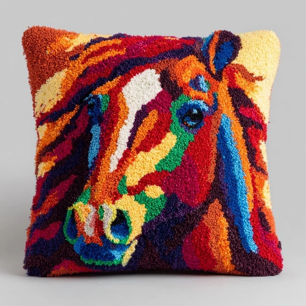 AxiangziK Latch Hook Needlecraft Pillow Kit,Animal Horse