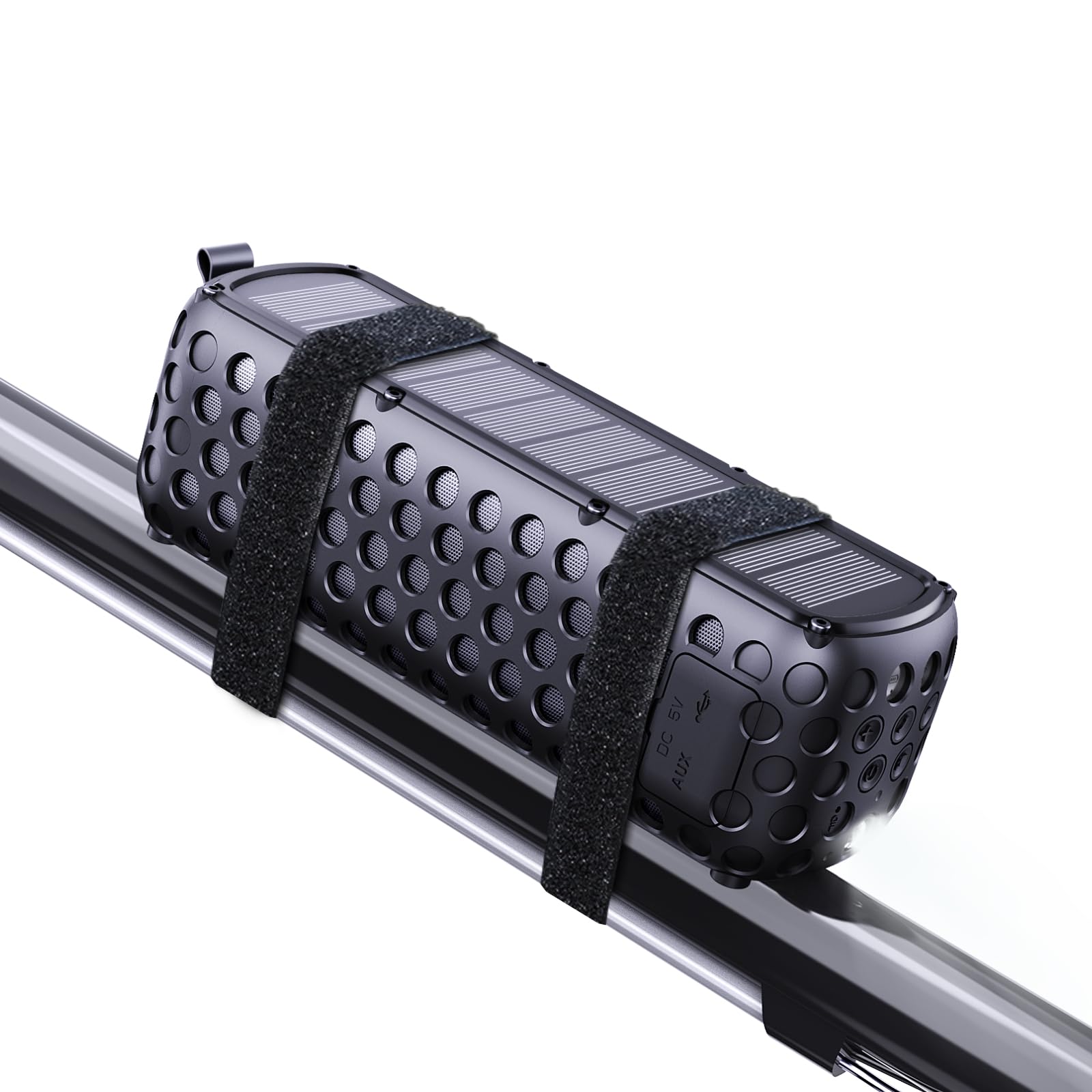 Bike Bluetooth Speaker with Solar Charging 15H Playtime, Splashproof/Shockproof/Dustproof Bicycle Speaker for Hiking, Camping, and Outdoor Adventures (1-Pack)