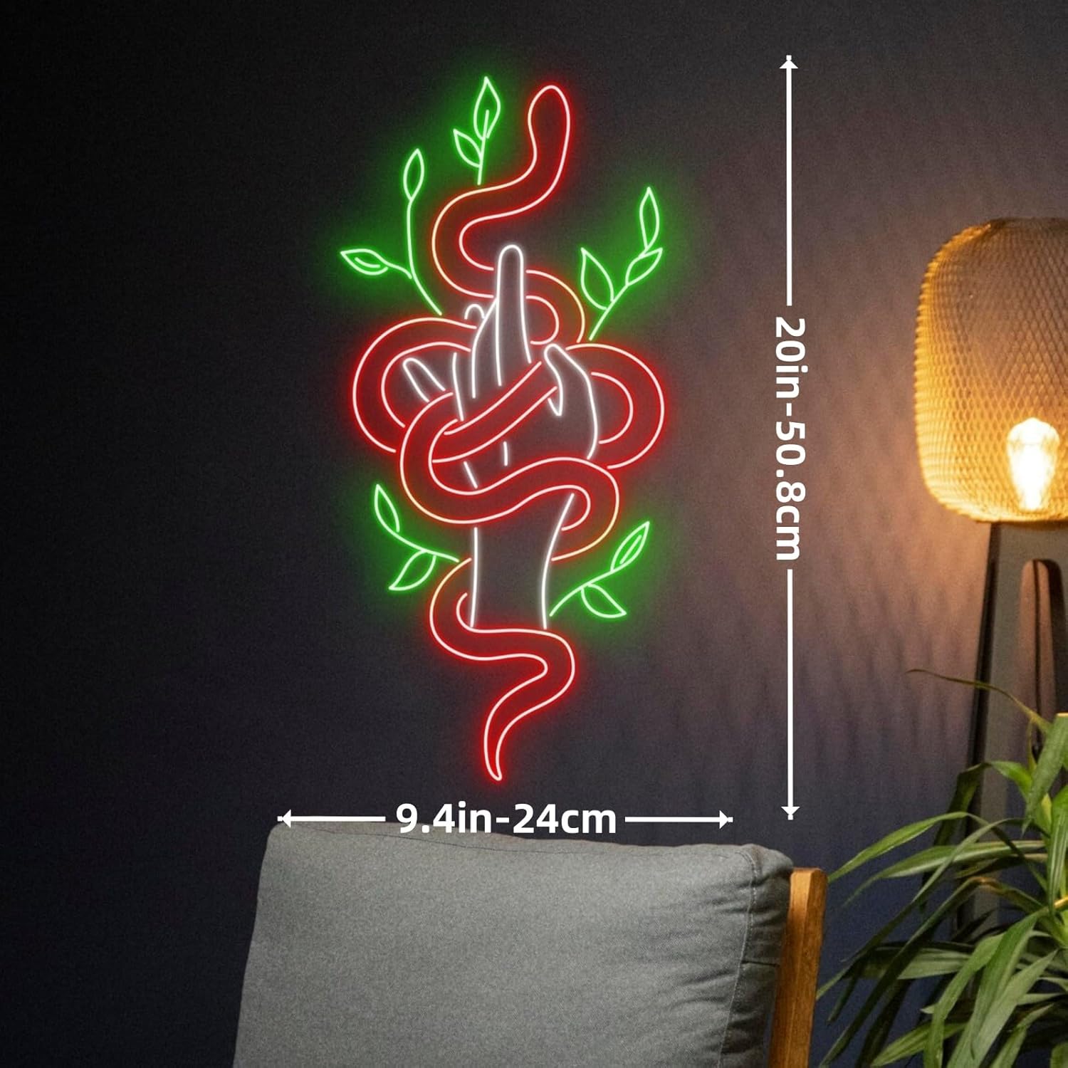 Hand Holding Snake Neon Light, Snake Wrapping Hand Led Light, Happy Halloween Room Wall Art Decor, Beer Bar Neon Light Sign Hotel Party Club Office Art Lights for Kid Bedroom Man Cave Bar