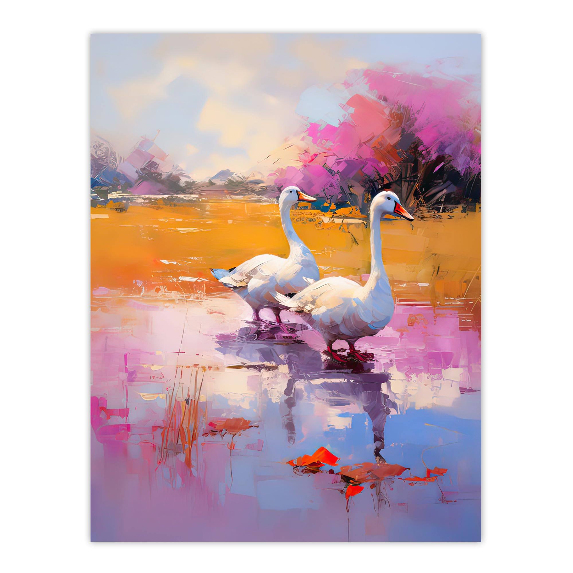 Artery8 Wild Geese Pastel Colour Oil Painting Extra Large XL Wall Art Poster Print