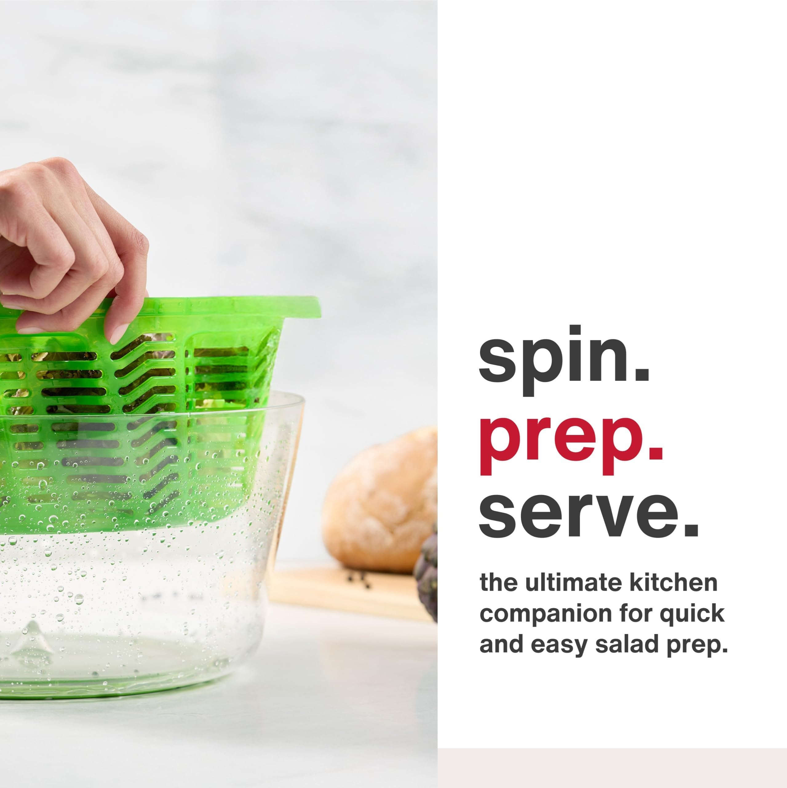 Zyliss Easy Spin 2 Centrifugadora de Lechuga, Grande, Plástico, Verde, Escurridor Para Ensaladas y Verduras, Apto Para Lavavajillas, 5 Años de Garantía, E940012