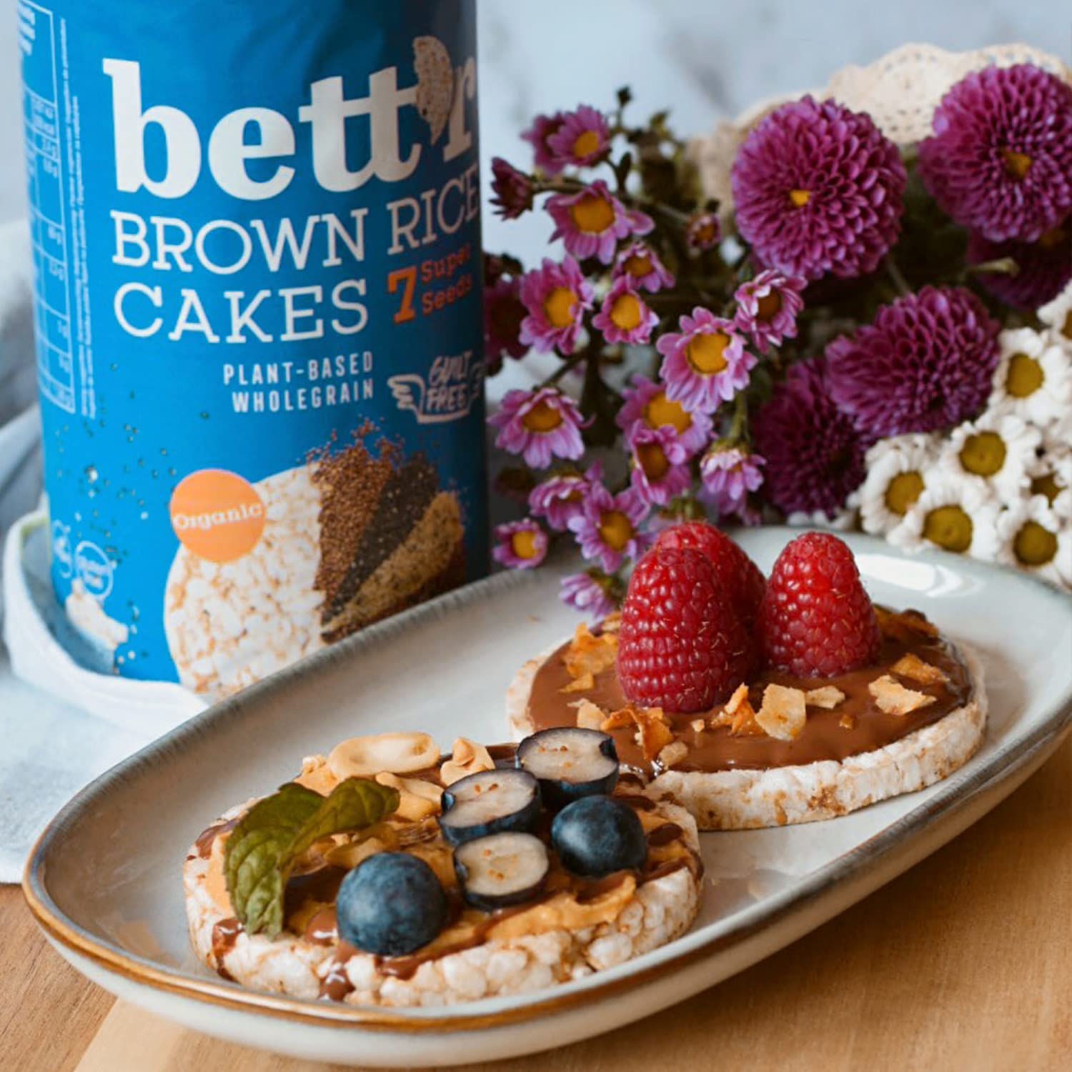 Bett’r Tortas de Arroz Integral 7 Súper Semillas, Snacks Veganos Bio, Orgánicos y Sin Gluten - 12 x 120g