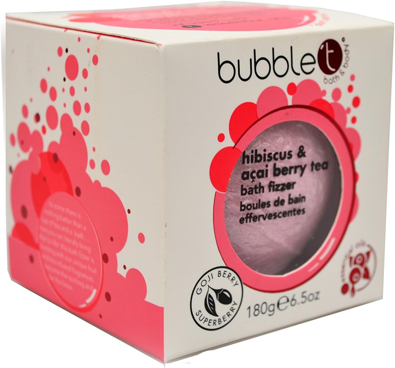 bubble t cosmeticsHibiscus & Acai Berry Tea Bath Bomb Fizzer - Essential Oils, Vegan Friendly, Cruelty Free, 180g