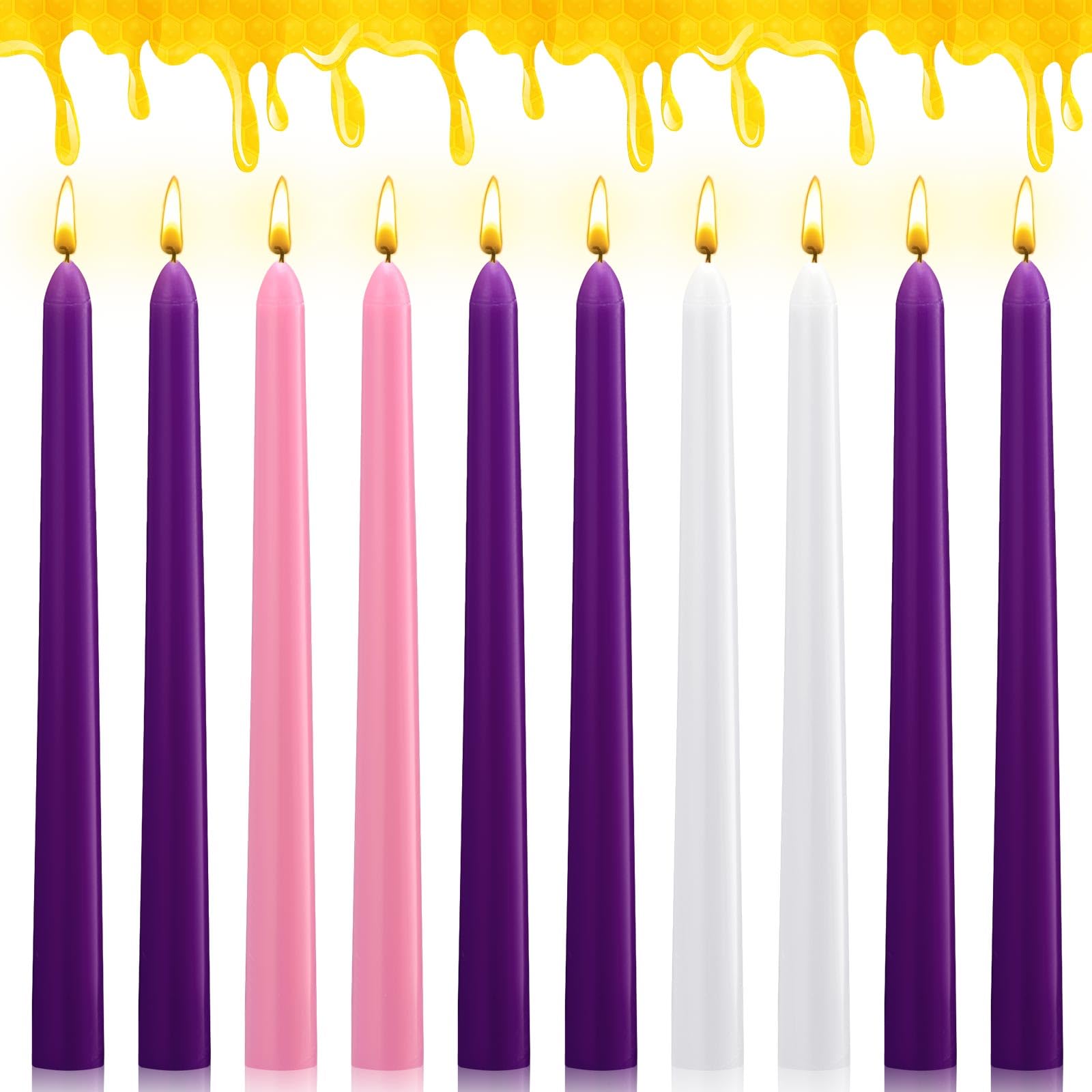 Nuanchu 10 candele in cera d'api per l'avvento in cera d'api naturale, 25,4 cm x 2,22 cm, decorazione da tavolo per l'avvento, fatte a mano, senza fumo, non profumate, per Natale, vacanze