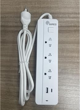 Eletric Power Converters Power Strip with 3 AC Outlets, 5ft Cord, White