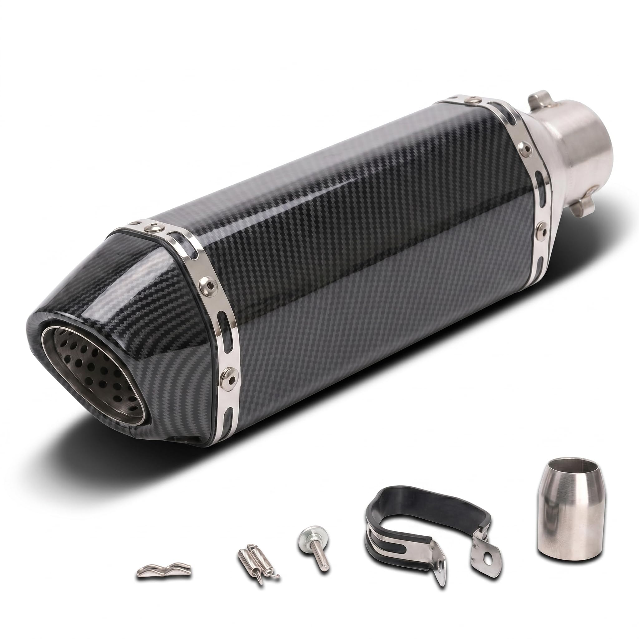 Universal Motorrad Auspuff Schalldämpfer 51mm Edelstahl, Slip-On Endschalldämpfer mit Montagesatz, kompatibel mit FZ6N R1 R3 R6 NMAX TMAX 800