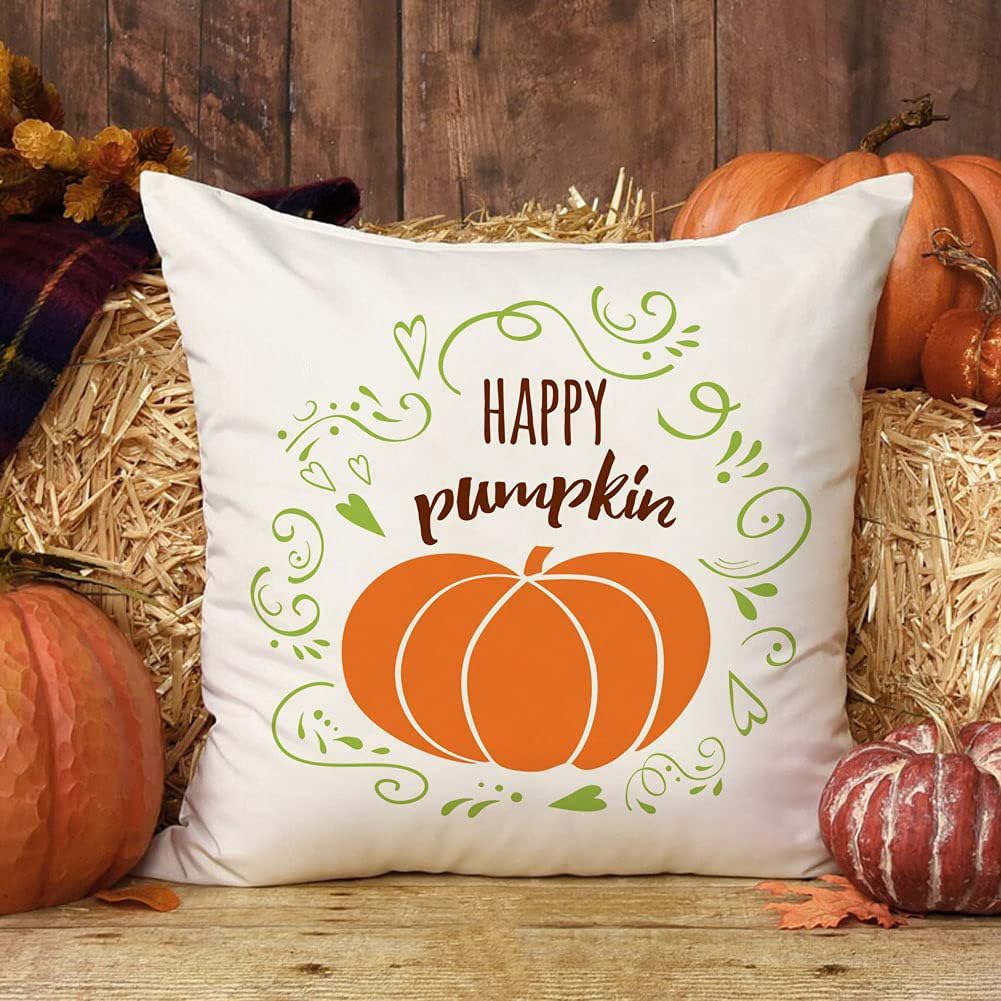 Paquete de 8 plantillas de pintura de calabaza para pintar sobre madera, plantillas temáticas de otoño de Acción de Gracias de 8 pulgadas con citas de cosecha, plantillas de PET