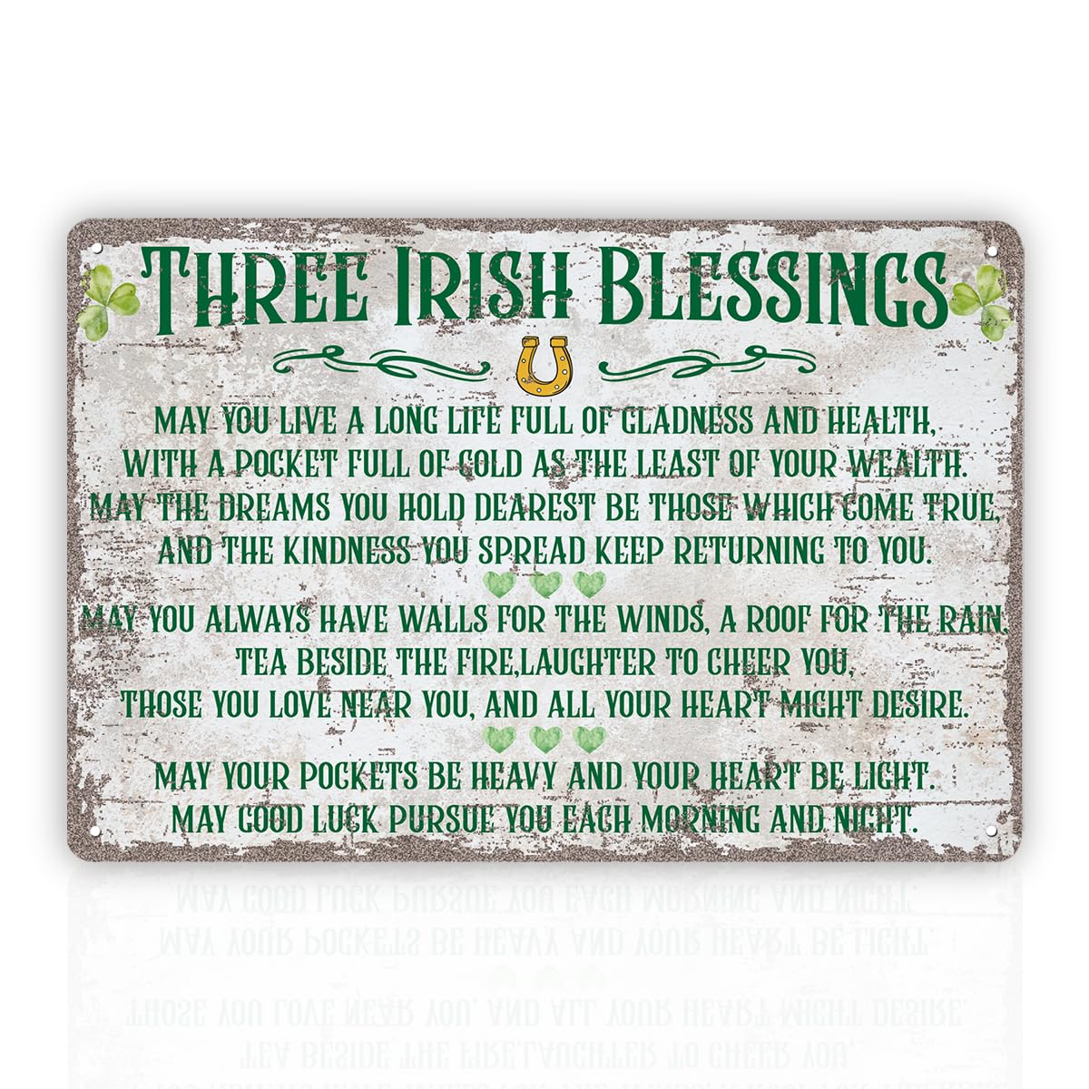 Vintage Metal Tin Sign Three Irish Blessings, Shamrock Wall Art, St. Patricks Day Farmhouse Decor For Bar, Pub, Kitchen, Office Rustic Irish Plaque Custom Private Property Signs Outdoor