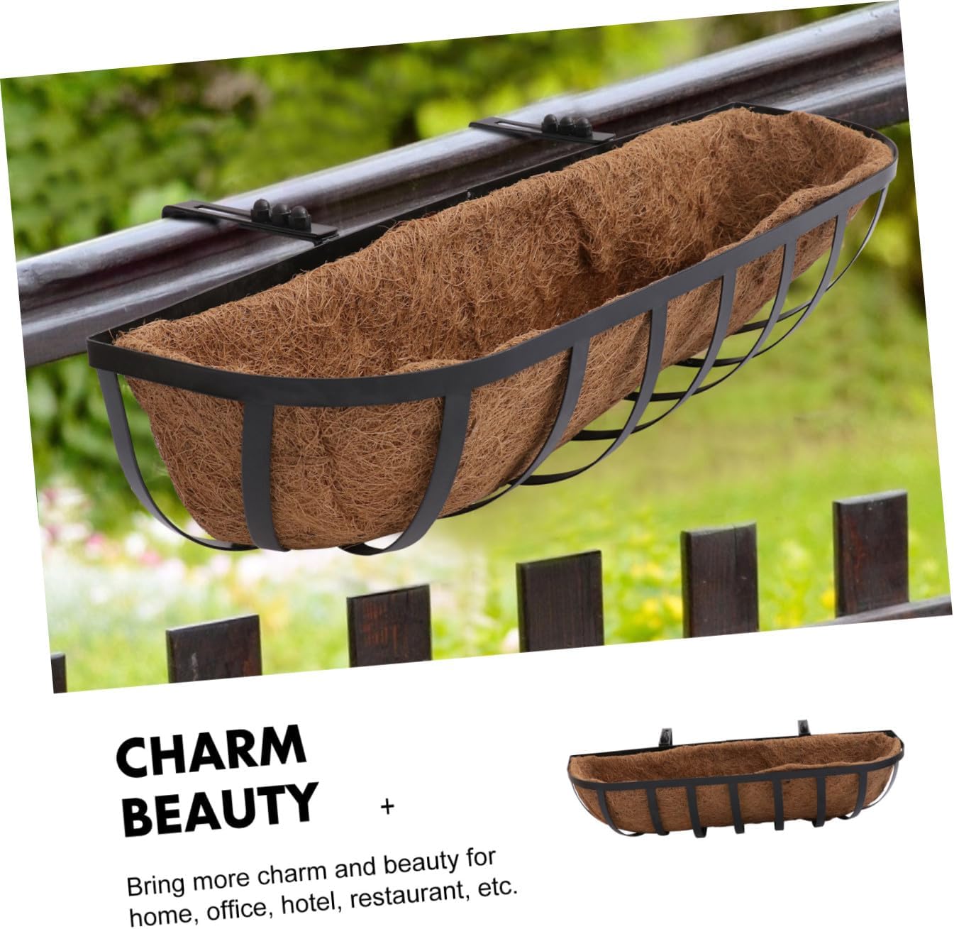 Wall-Mounted Coconut Coir Flower Basket 24-inch Iron Hanging Planter Outdoor Decorative Flowerpot Holder for Patio Garden