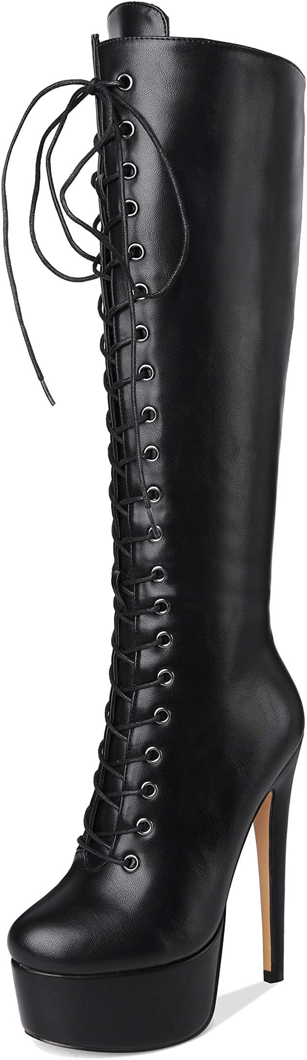 onlymaker Women's Sexy Platform Front Lace-Up High Heel Stiletto Stretch Over The Knee High Boot Black 5 M US