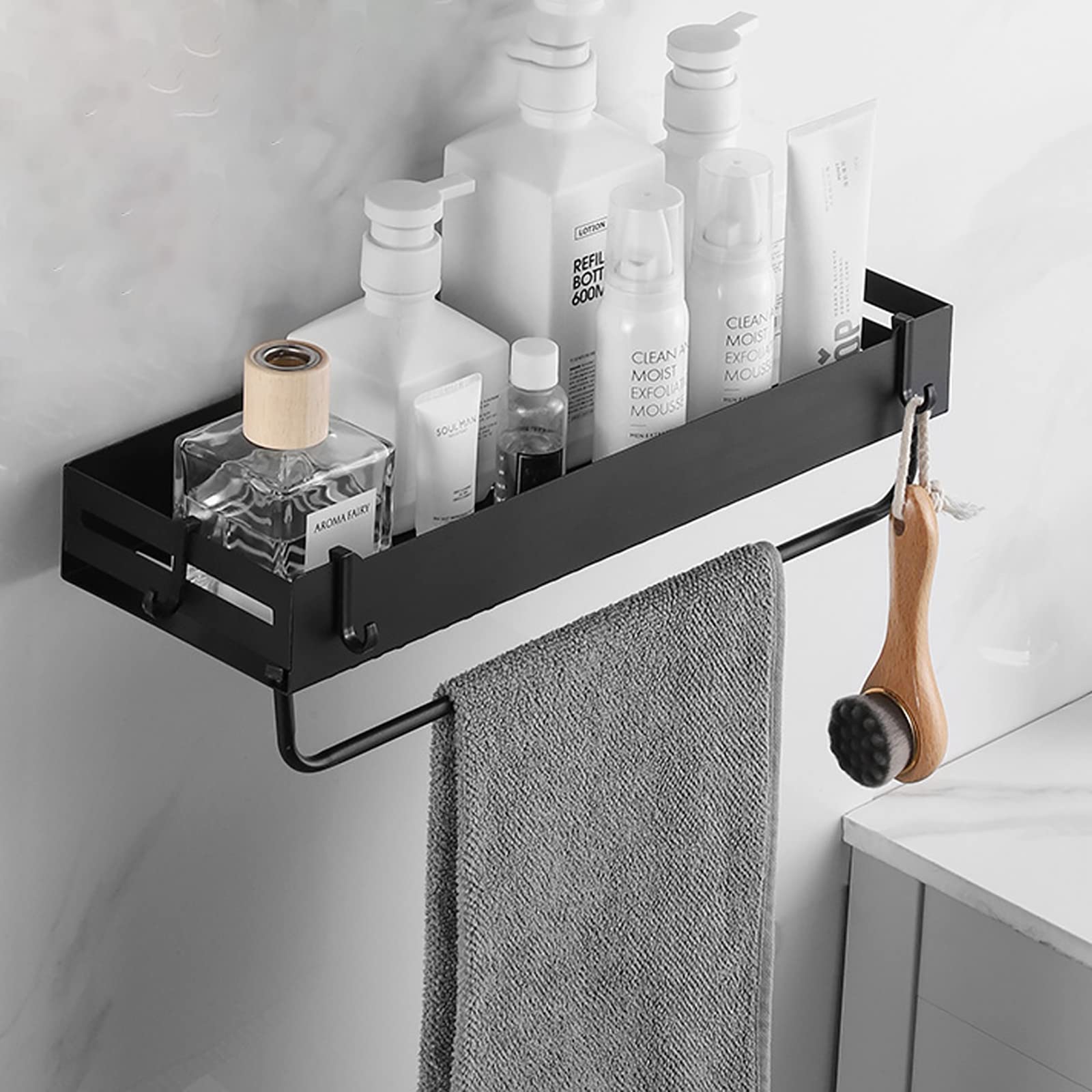 Étagère de toilette HOTORI en aluminium noir au design épuré