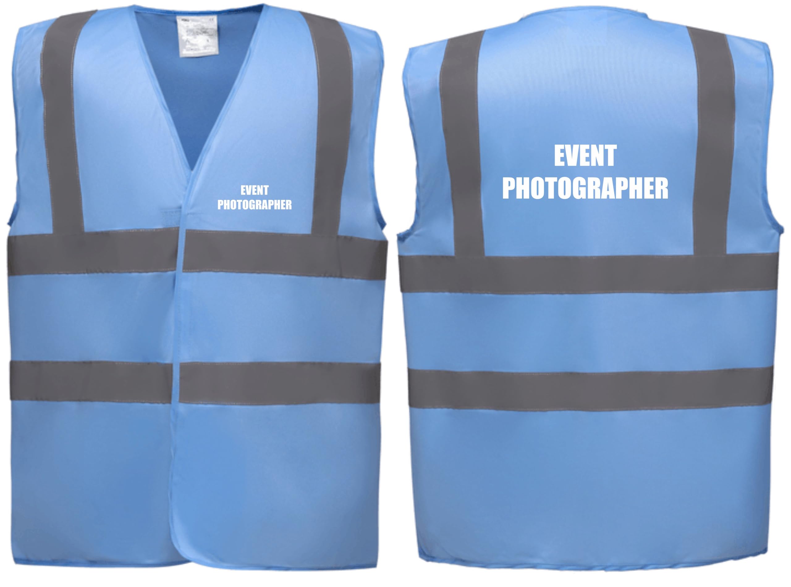 Brook Hi Vis Premium Safety Vest - EVENT PHOTOGRAPHER Printed Front & Back, Event Management High Viz Waistcoat, Available in 14 Colours, Festivals (Sky Blue, 2XL)
