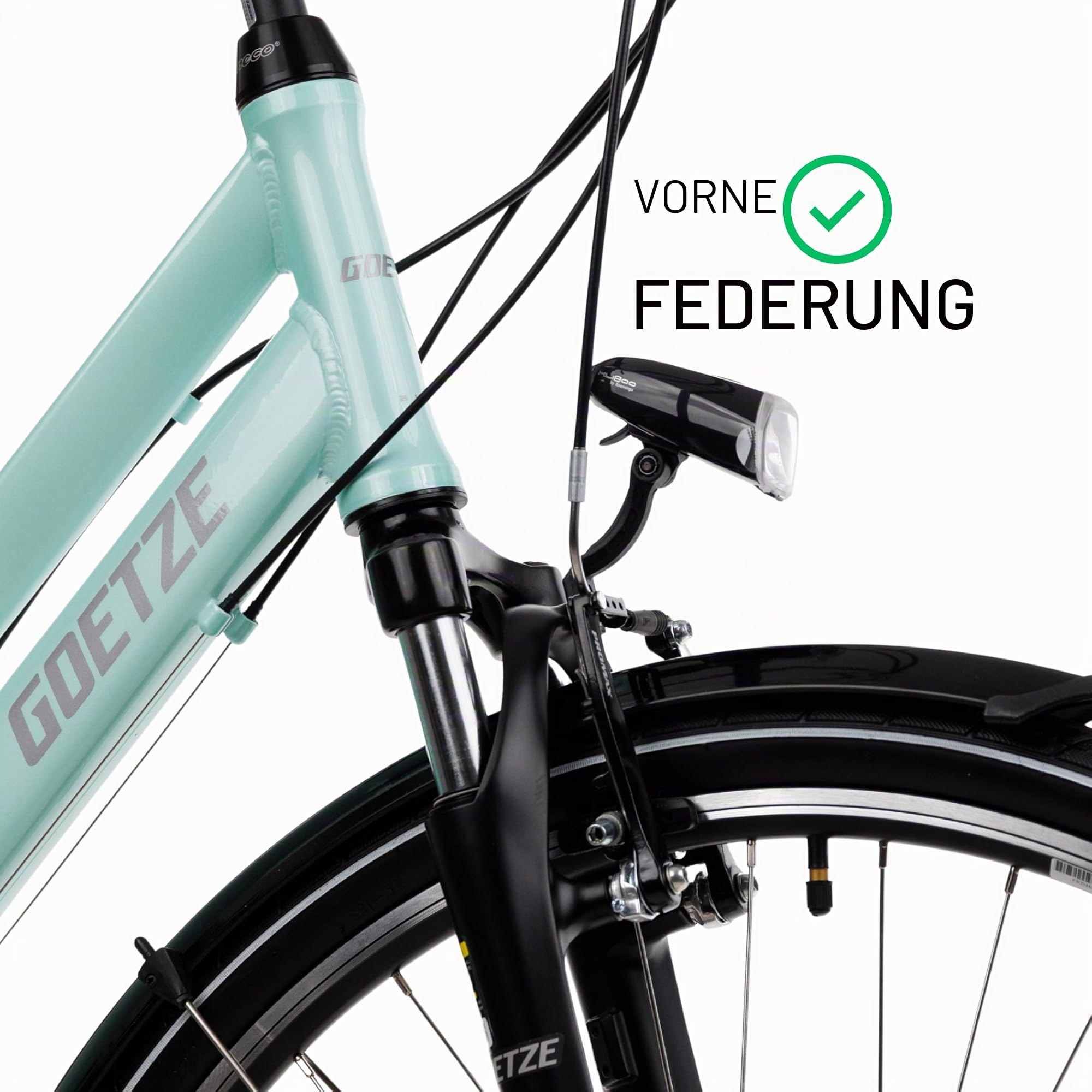 Goetze Picnic 28 Zoll Damen Trekkingrad, Aluminium Rahmen 17/19 Zoll, Shimano 21-Gang Schaltung, Federgabel, Verstellbarer Vorbau, Gefederte Sattelstütze, LED-Beleuchtung, Gepäckträger