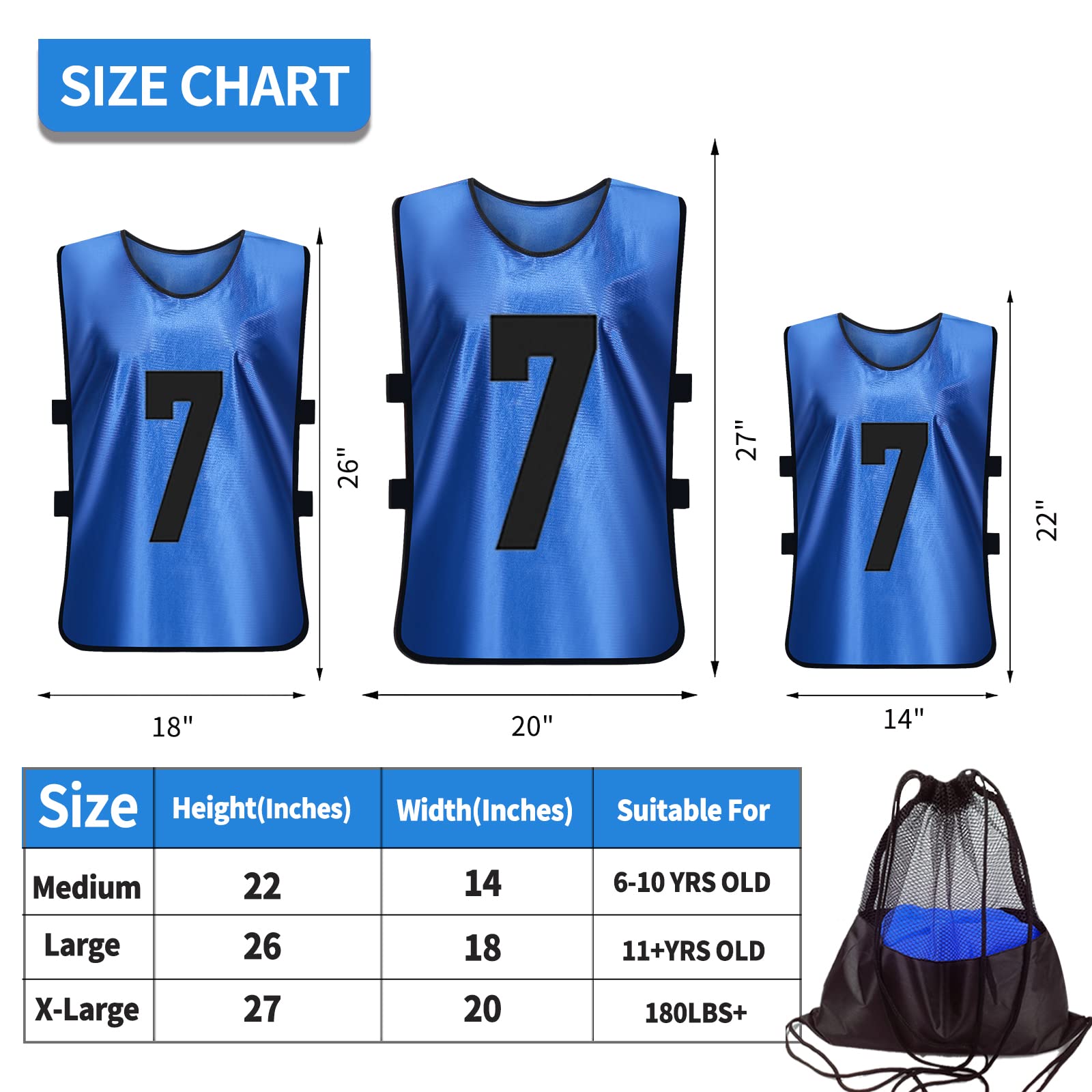 Scrimmage Trainingsweste (12er-Pack) Teamsport Pinnies Trikots für Erwachsene Jugendliche Fußball Lätzchen mit Zahlen Training Trikots