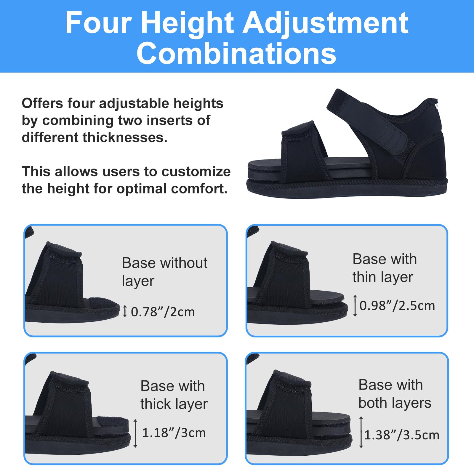 Beinlängenausgleich für Walking Boot & Gipsstiefel, Ergonomische Schuherhöhung für Damen & Herren, Verstellbarer Shoe Balancer zur Vermeidung von Beckenschiefstand, Links & Rechts (M)