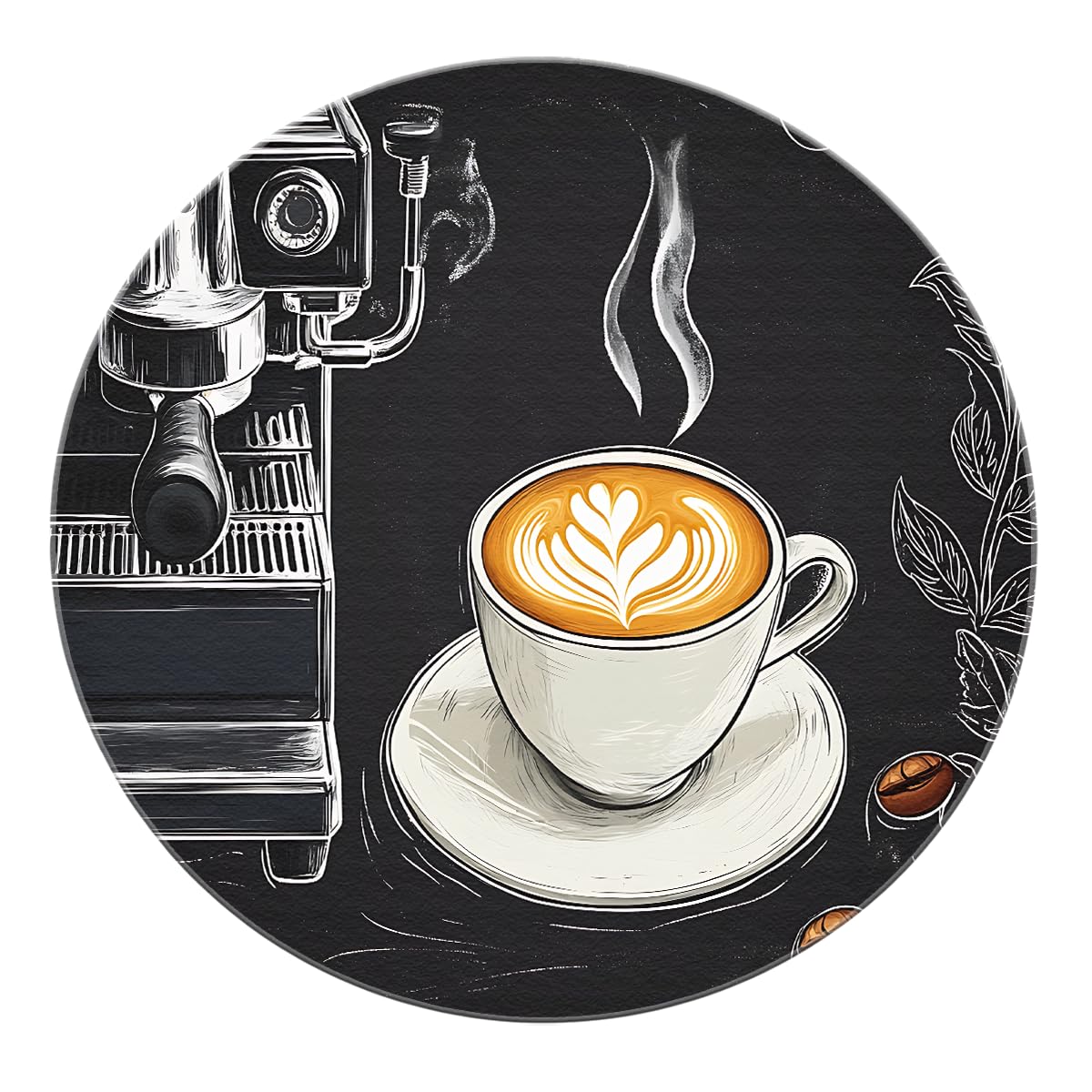 Kawa Latte Okrągłe Łóżko Downhill 100cm Kuchnia Ekspres do espresso Ziarno Szkic Nadrukowany Wzór Składany Antypoślizgowy Zmywalny Cienkie Studia Okrągłe Jadalnia Dywan