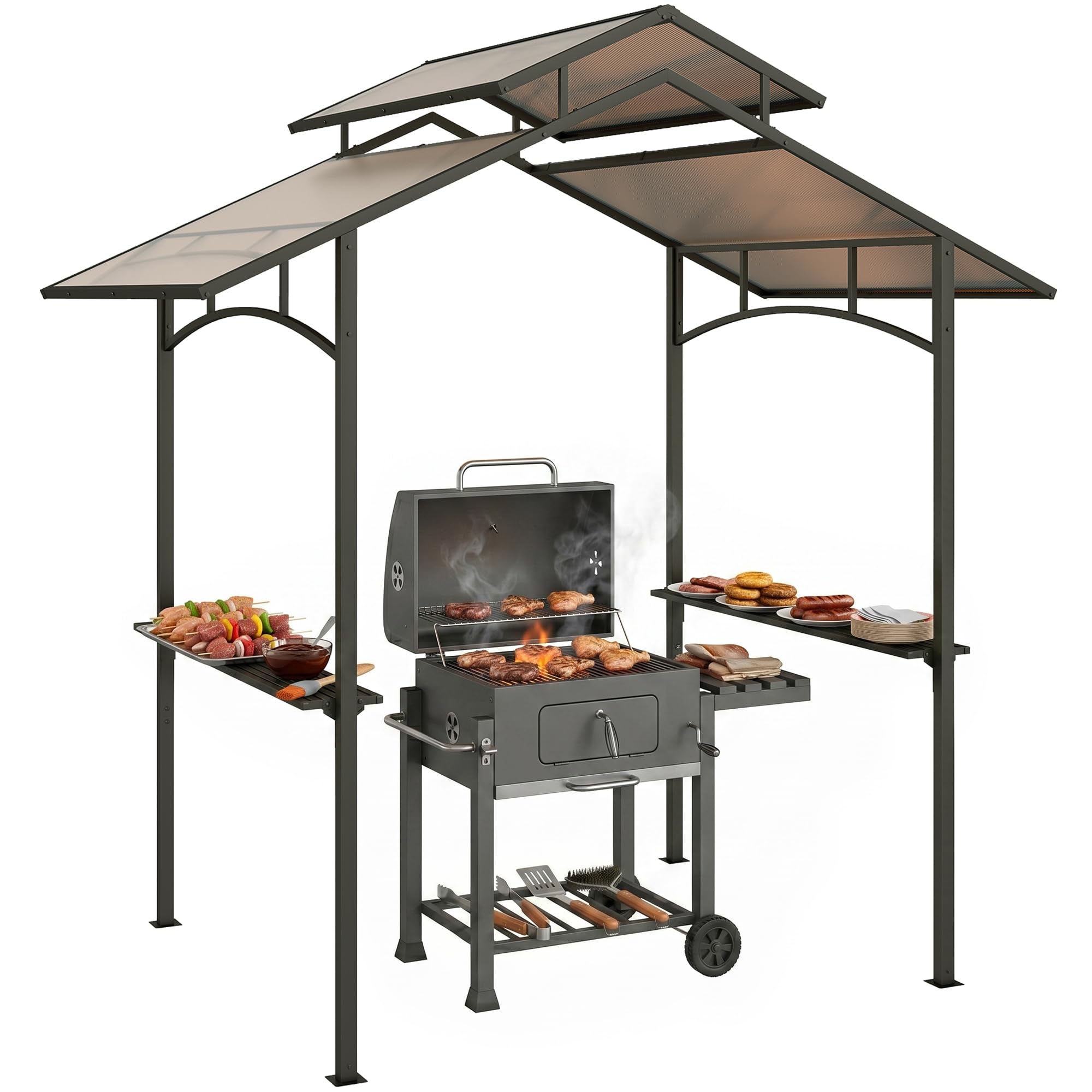 Outsunny Pawilon grill z dachem ognioodpornym 2,5x1,5m Stal Czarny+Brąz