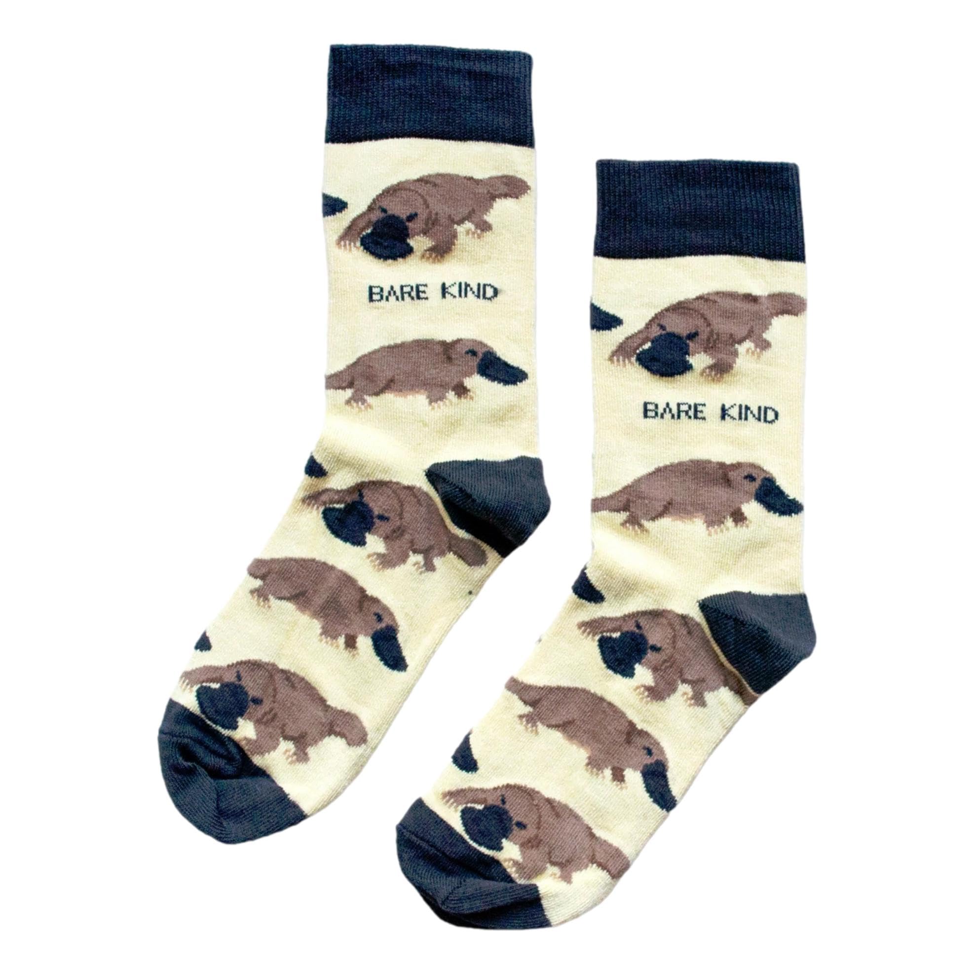 Bare Kind Grey Save The Platypuses Pastel Yellow & Soft Bamboo Socks 4-7Uk