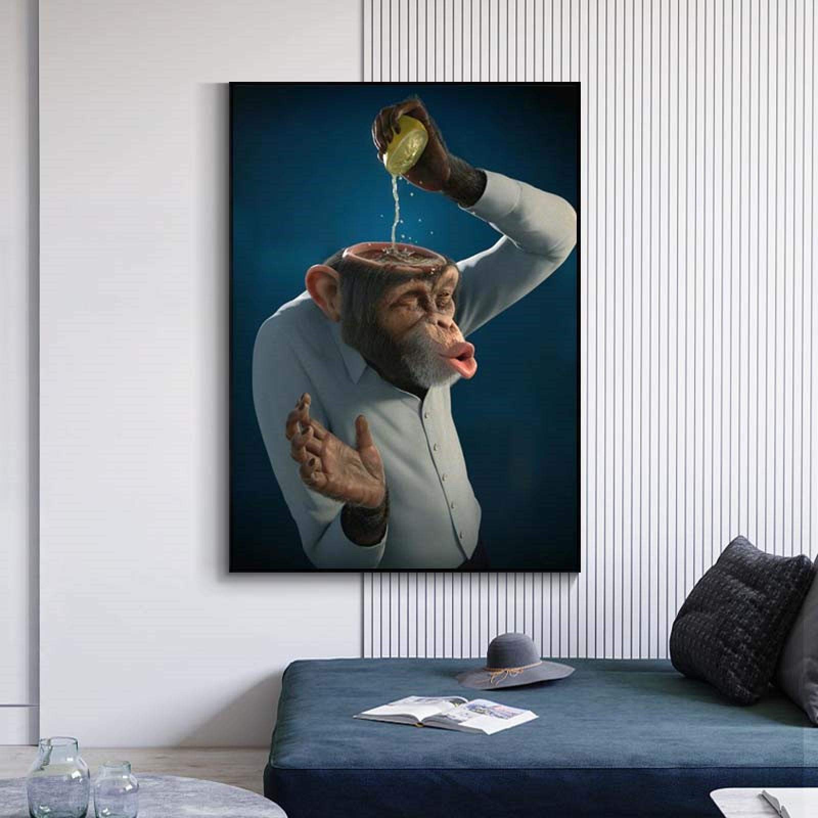 Amazon.co.jp: 猿脳のレモンおかしい動物のキャンバス絵画壁アート