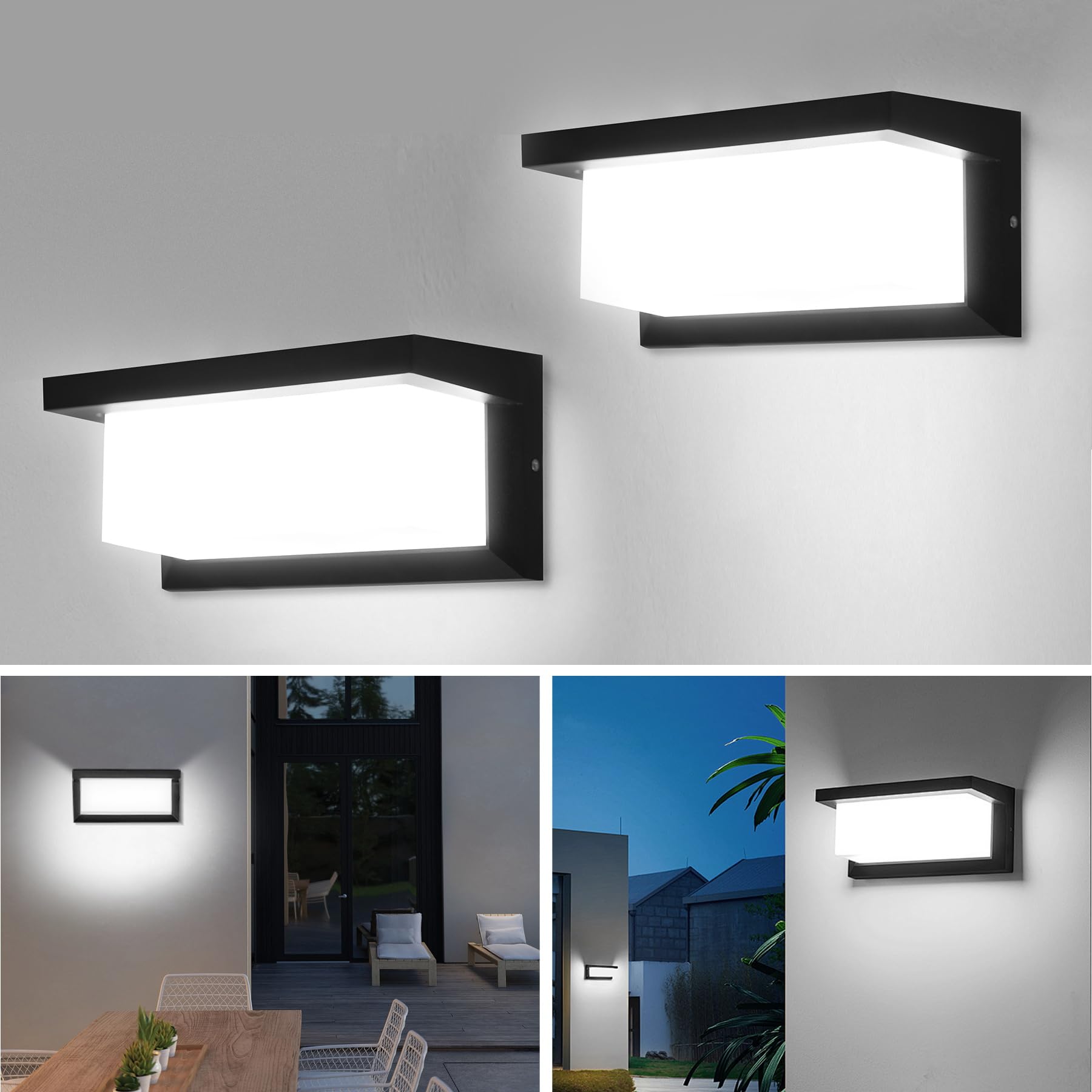YICALE 18W Outdoor Wall Lights 2PCS,6500K IP65 Waterproof Outside Lights Mains Powered,Aluminium Outside Wall Lights,Front Door Lights for Porch,Garden,Garage,Living Room