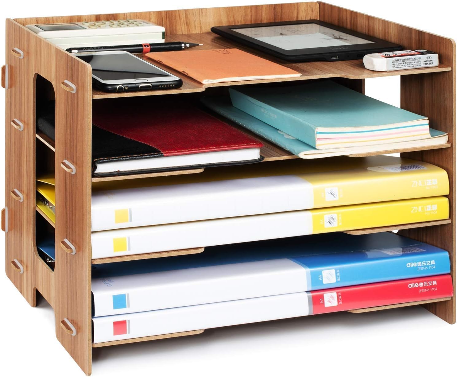 Office File Tray, A4 Desk Tidy Organiser, 4 Tier Document/Paper/Letter Tray Use for Home Office Supply Storage Rack, Desk Supplies Organisers, Brown-image-13
