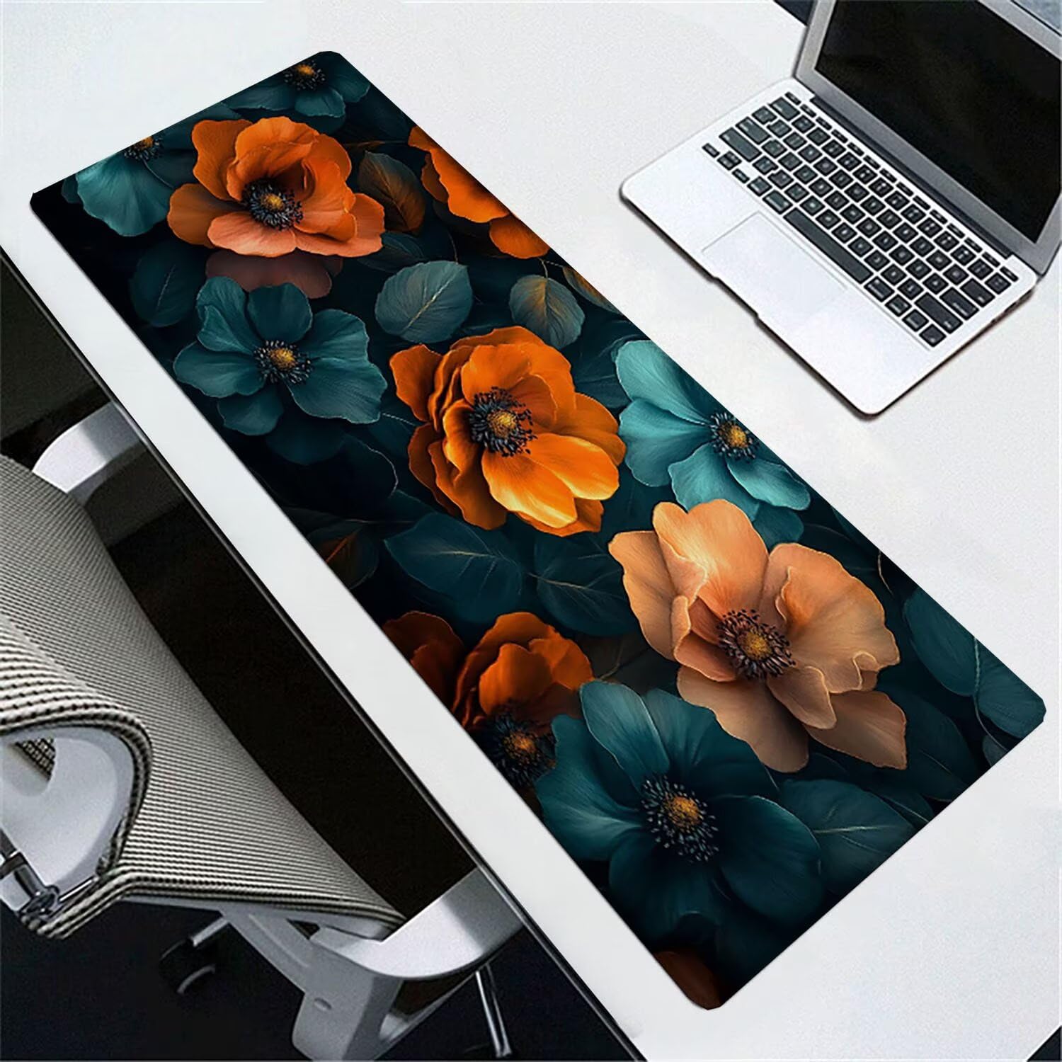Tapis de Souris Gaming XXL (1200x600mm) - Grand Tapis Bureau Antidérapant Étanche Bords Cousus Caoutchouc Naturel pour Gamer PC Portable Bureau - Précision Vitesse Confort Fleur d'anémone G-916