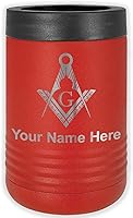 Vista 12 de LaserGram Aislador personalizado de latas y botellas de acero inoxidable, símbolo masón, mantiene las bebidas frías durante más tiempo (azul marino)