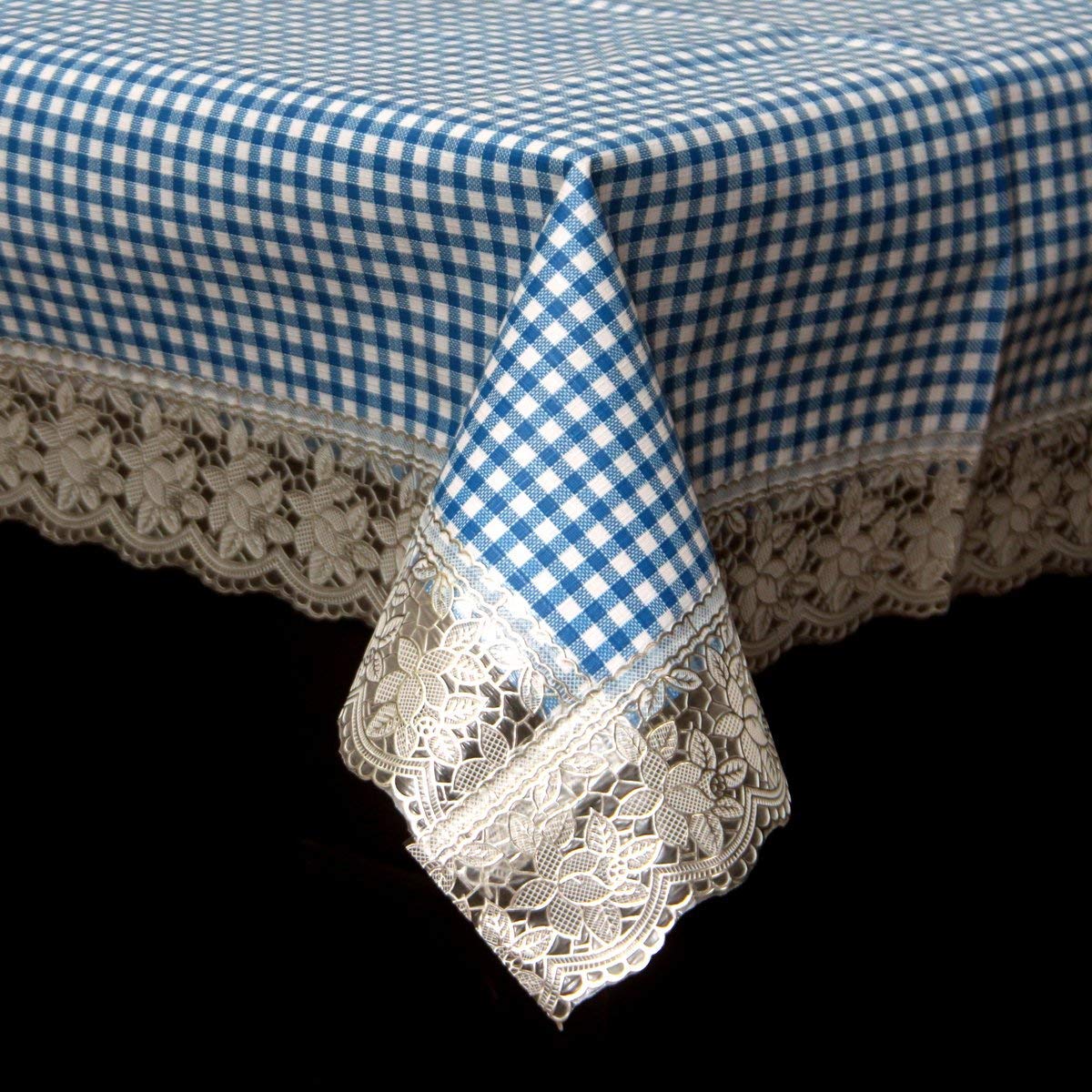 Kuber Industries Checked Design PVC 4 Seater Center Table Cover 40"x60" (Blue) -CTKTC32206