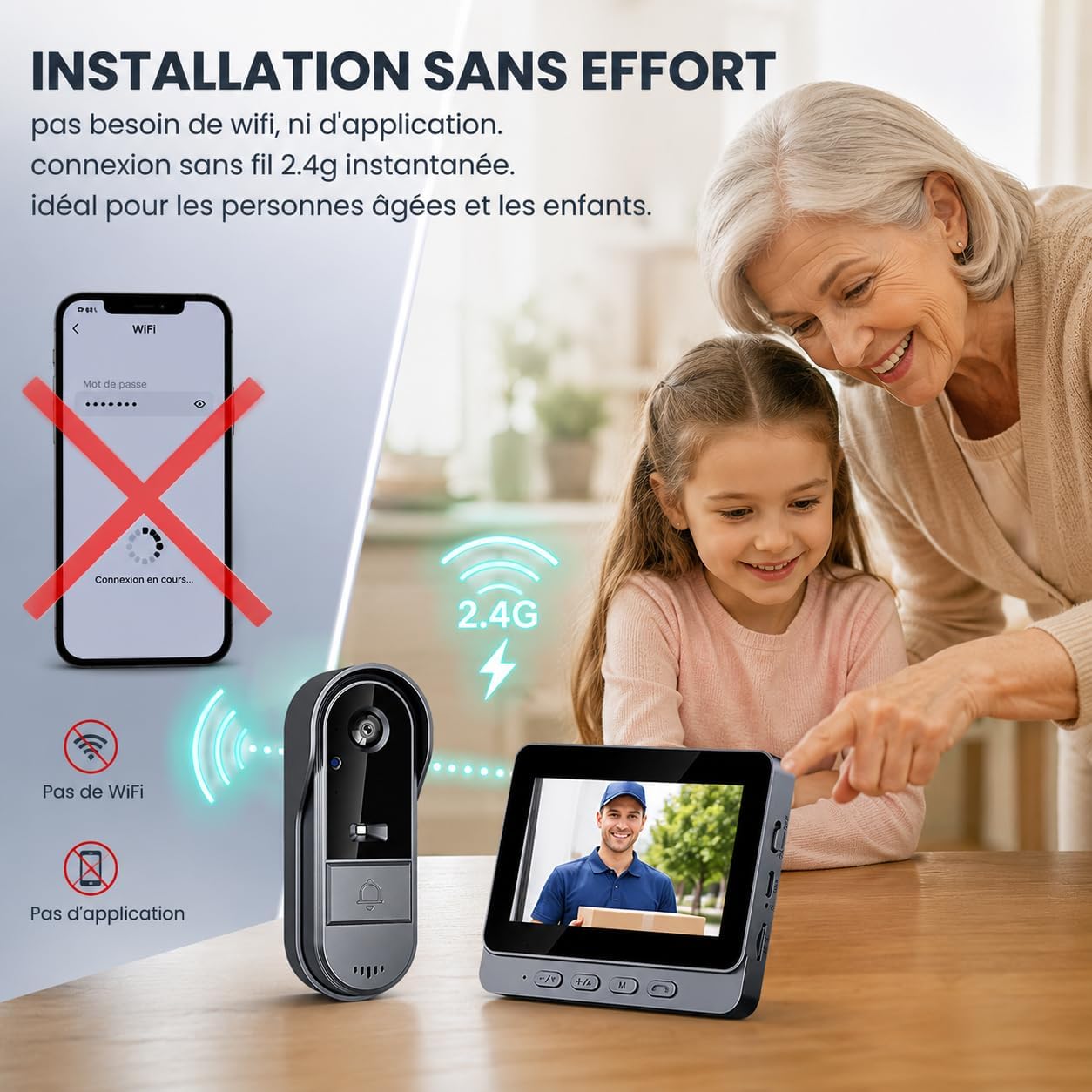 Campanello senza fili Esterno Citofoni senza fili con fotocamera 1080P IP65 impermeabile Video Campanello con 4,3 IPS schermo Monitor Citofoni con camera HD 170°Visione Notturna Campanello per casa