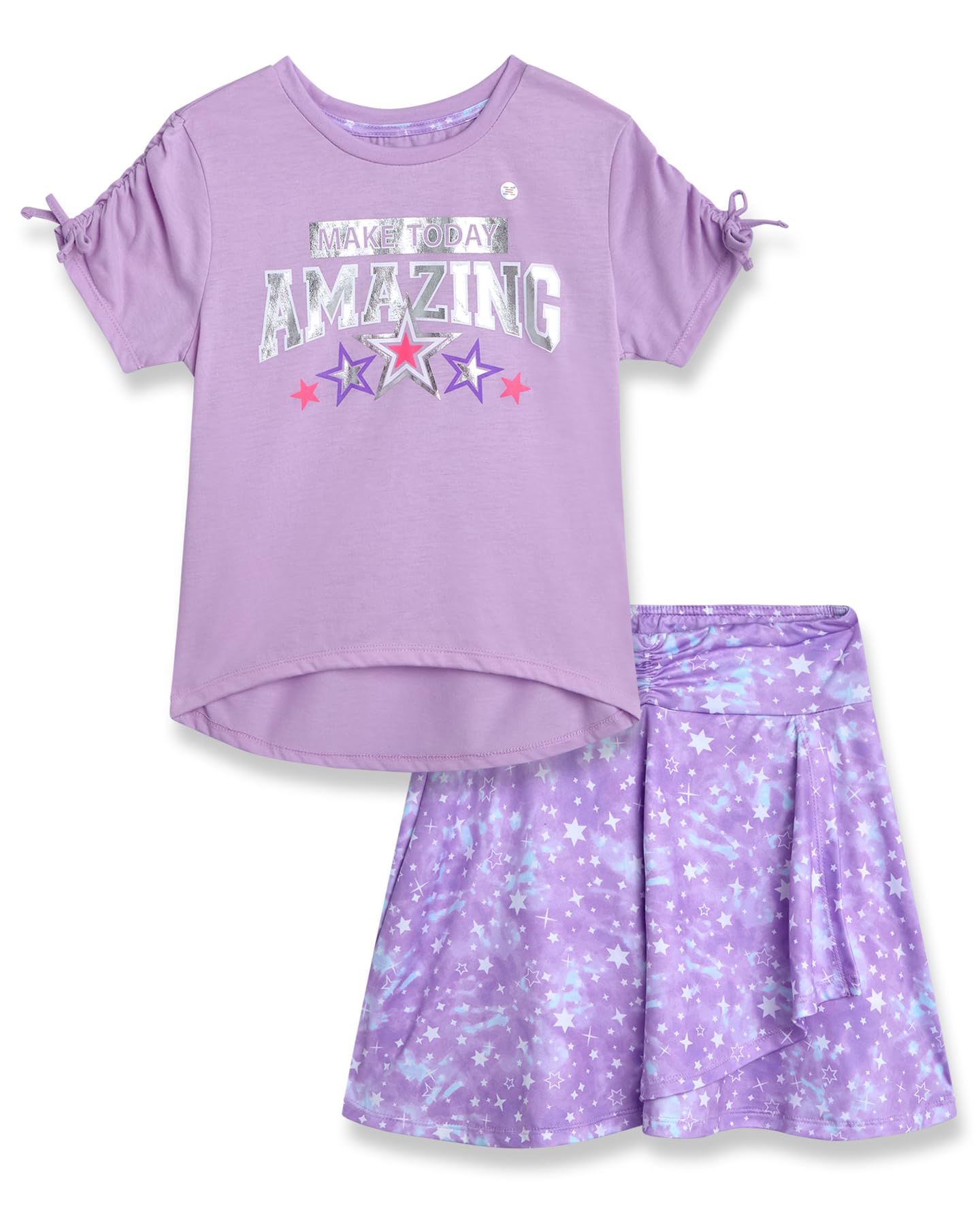 RBX Conjunto de falda deportiva para niñas, traje de entrenamiento de 2 piezas con camiseta gráfica de rendimiento y falda atlética para niñas