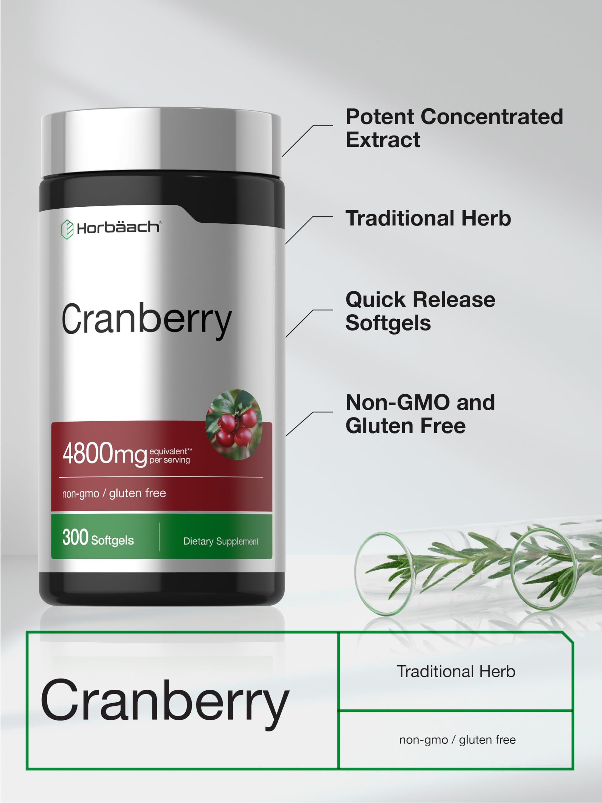 Horbäach Cranberry Pills | 300 Softgels | Non-GMO, Gluten Free Supplement — Amazon image 4