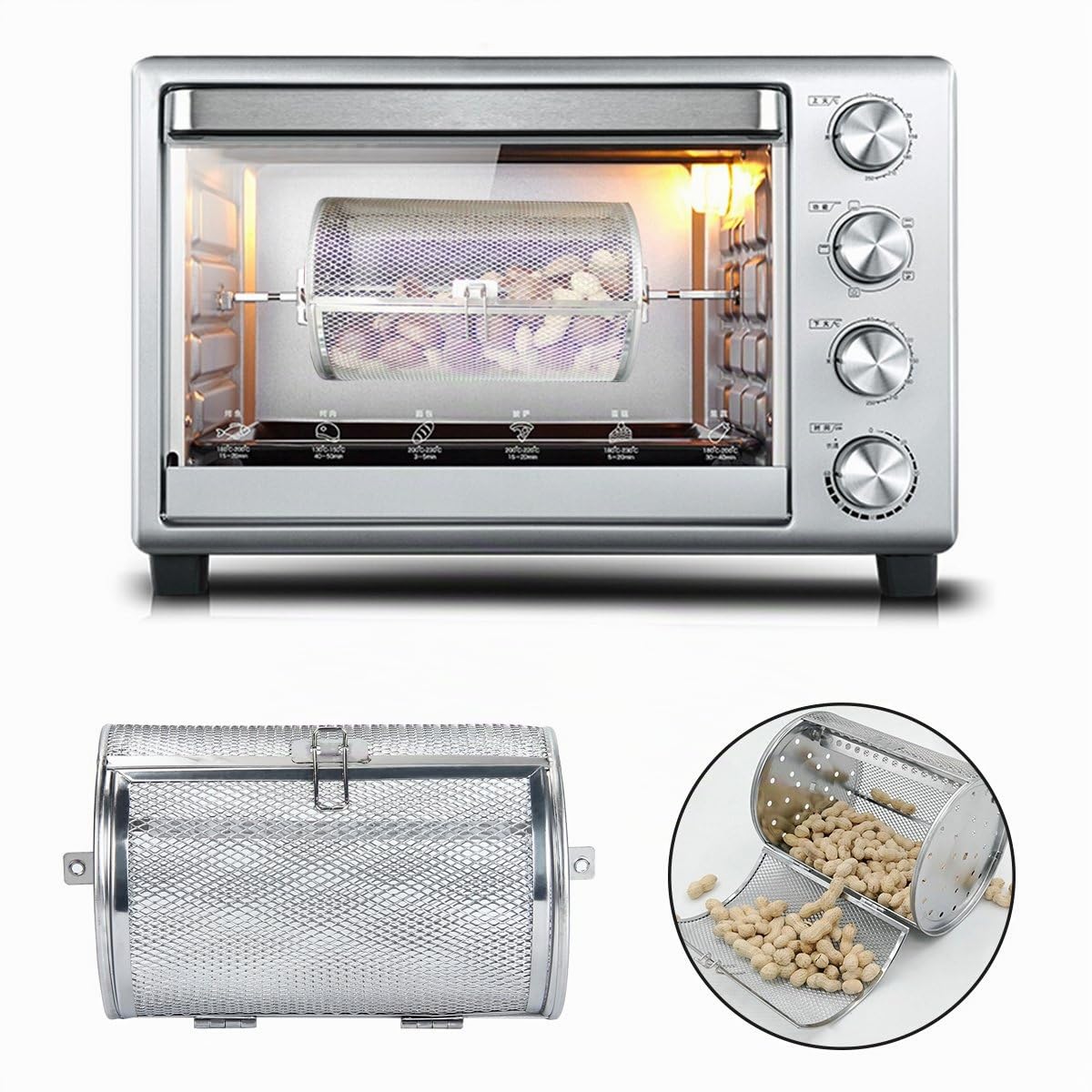 Kitchn Exus Parrilla Horno Asador Barbacoa Cesto Bakeware BBQ Tumbler de Aire Caliente 22x12 cm Acero Inoxidable Plata