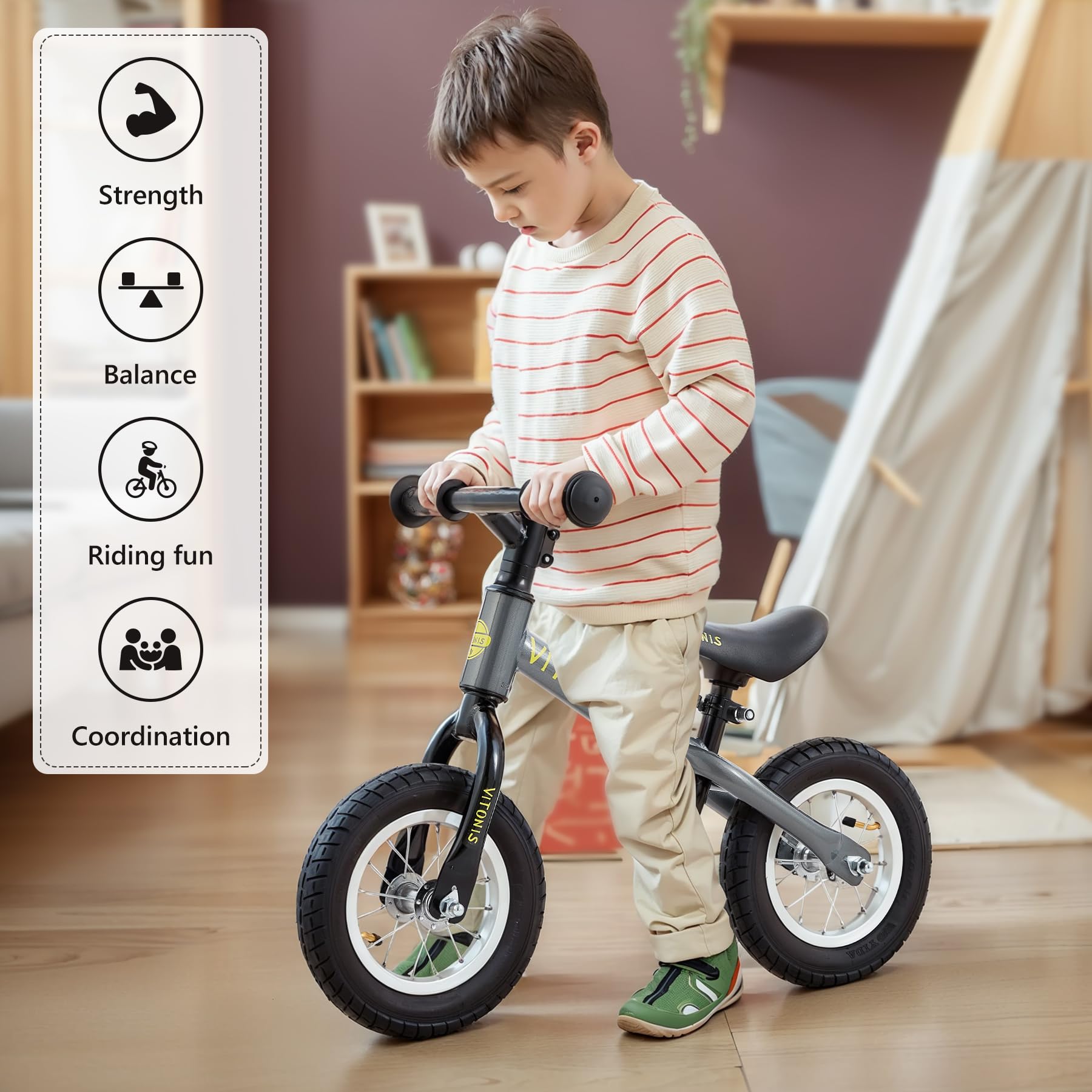 VITONIS balance bike Bicicletta Bambini Senza Pedali per 1,5-4 Anni Fino a 35 Kg, Sedile regolabile, sicuro e ultraleggero per bambini e bambine