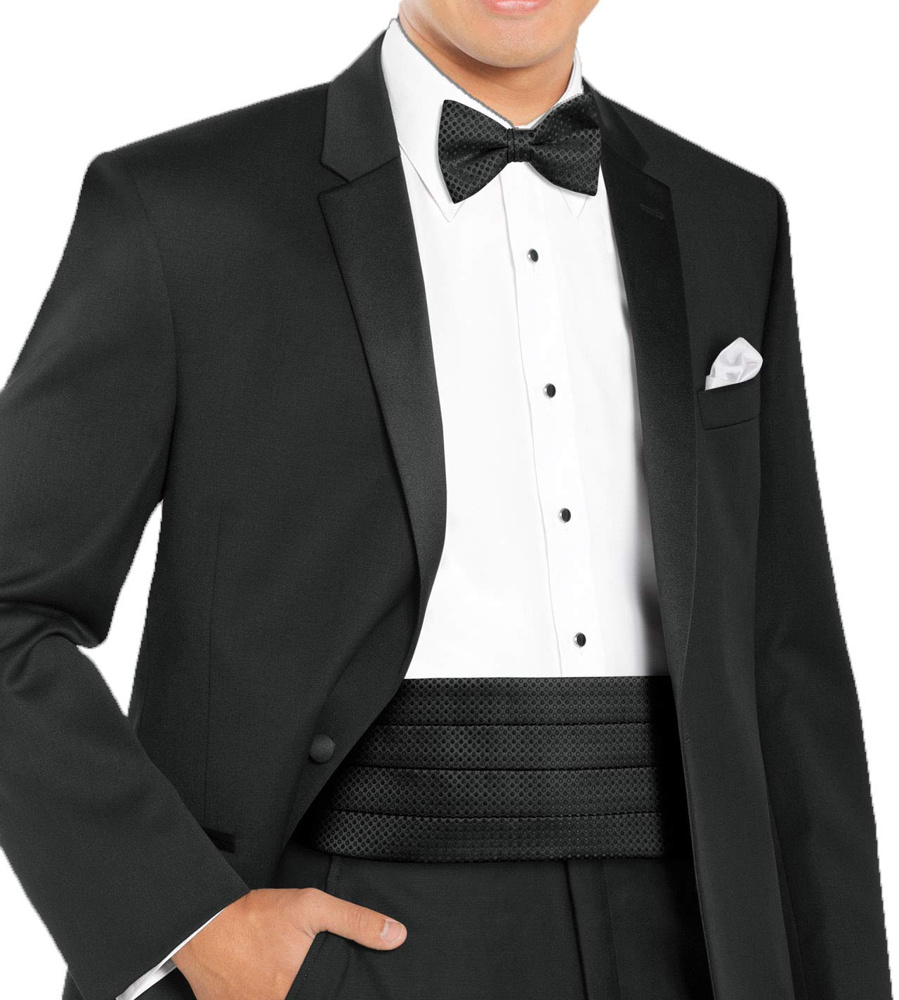 New Mens Black 2 Button Tuxedo - 5pc (Jacket, Pants, Shirt, Bow Tie, Cummerbund)