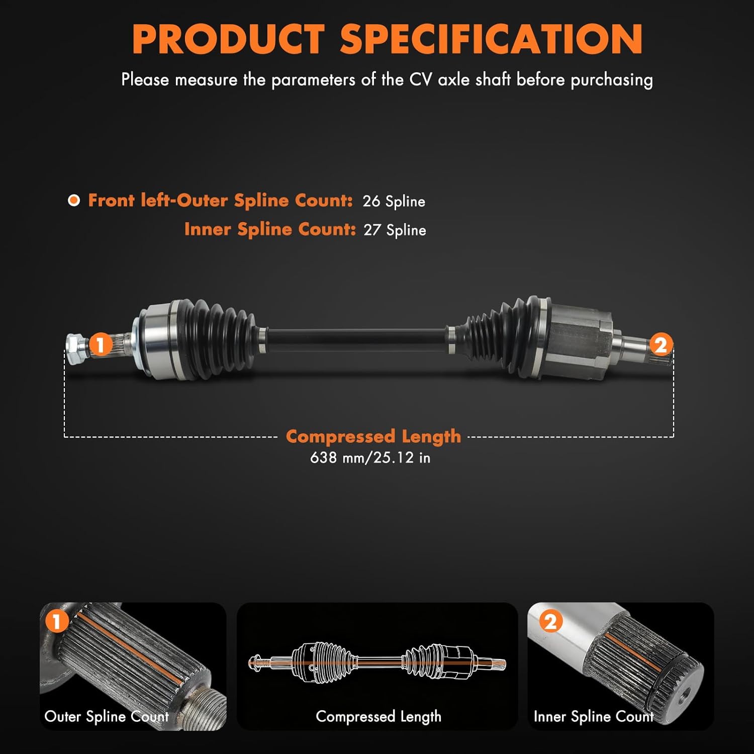 NCV36182 HO8551 44306TBAA01 CV Axle Shaft Front Left Assembly Replacement - Compatible with 2016-2020 for Honda Civic 2.0L Manual Transmission Only