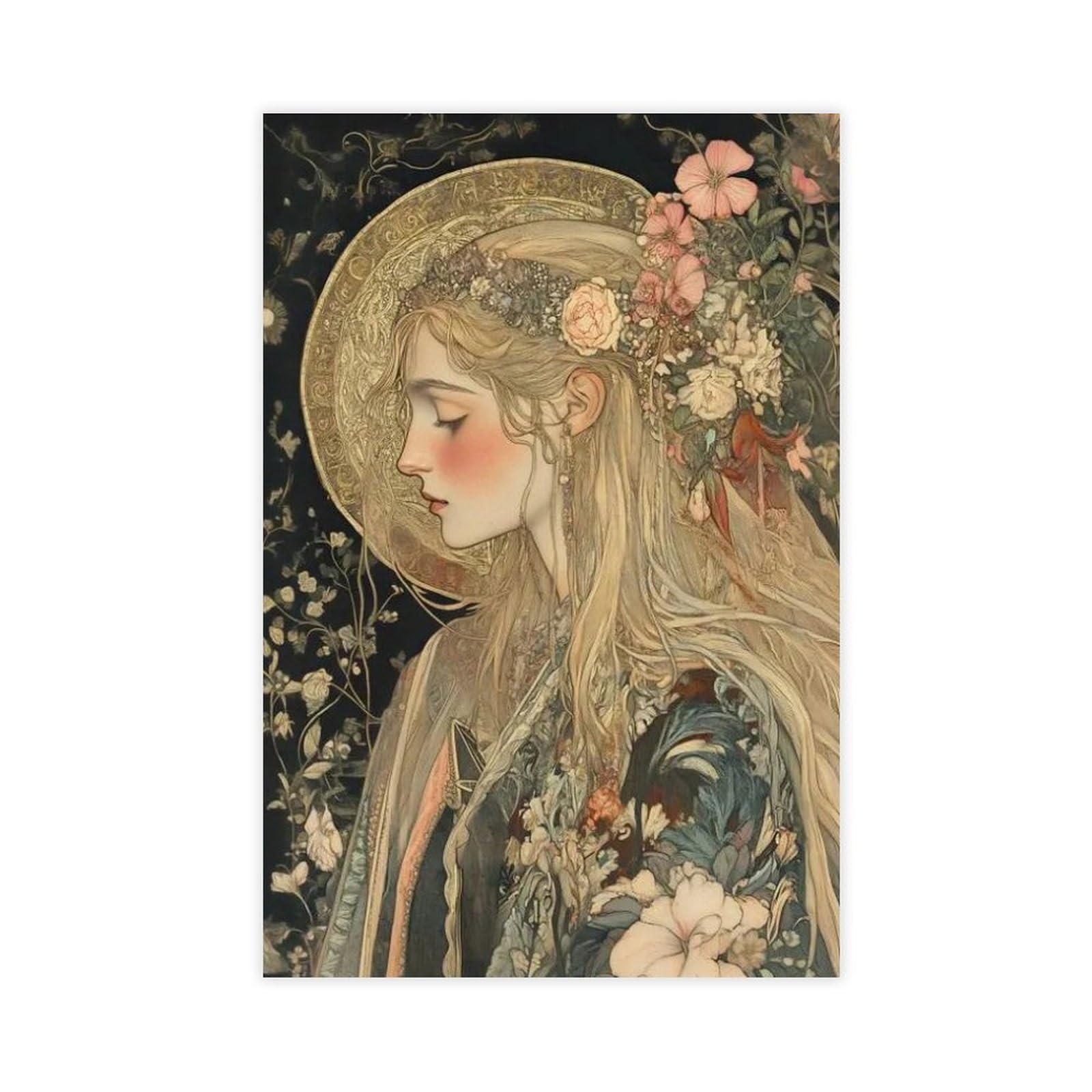 Utgn Spring Botanical Goddess Vintage Canvas Poster Bedroom Decor Landscape Decor Gift 08X12inch(20X30cm)