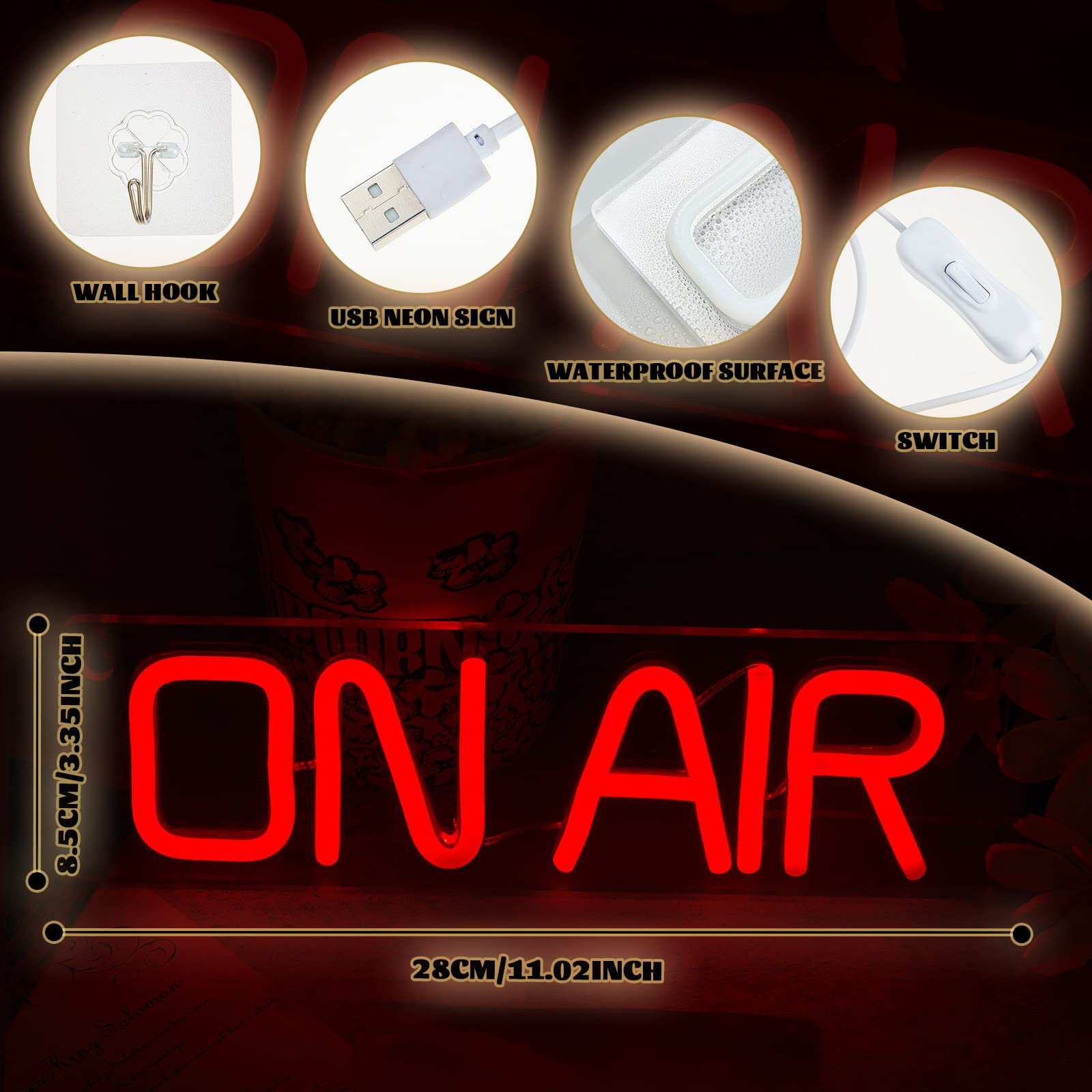 LED Signe Néon on Air Signe de Lumière on Air Fonctionné par USB Plaque Murale Néon on Air LED Enseigne Lumineuse on Air pour Garage Bar Restaurant Bureau Vitrine Décoration (Rouge)