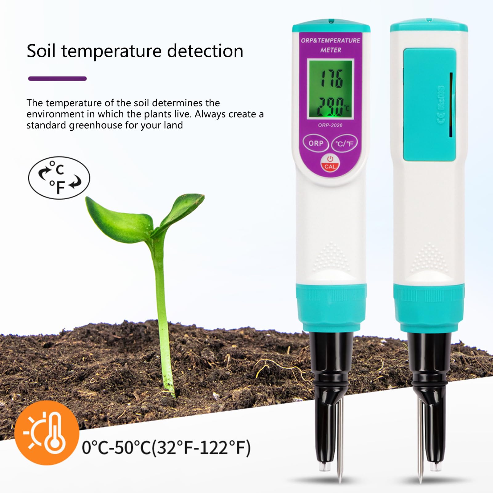 Tester del suolo 2 in 1 Temperatura multiuso per giardino, fattoria, termometro per piante da interno esterno per giardinaggio