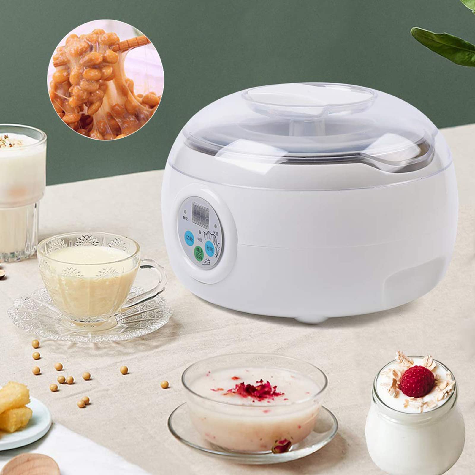 Natto - Macchina per fermentare yogurt intelligente da 1,5 l, con controllo costante della temperatura, ideale per natto, yogurt, vino di riso, veloce ed efficiente