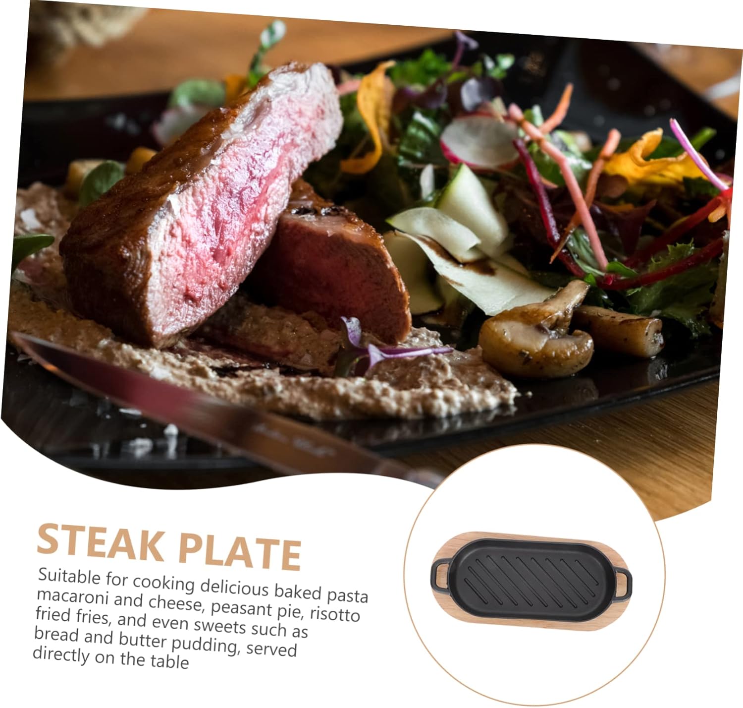 PRETYZOOM 1 Set Steak Plate Grilled Fish Plate Stovetop Grill Pan Teppanyaki Pan Non- Stick Plate Electric Grill Electric Roasting Pan Grill for Stovetop Non Stick Grill Pan Black Wood