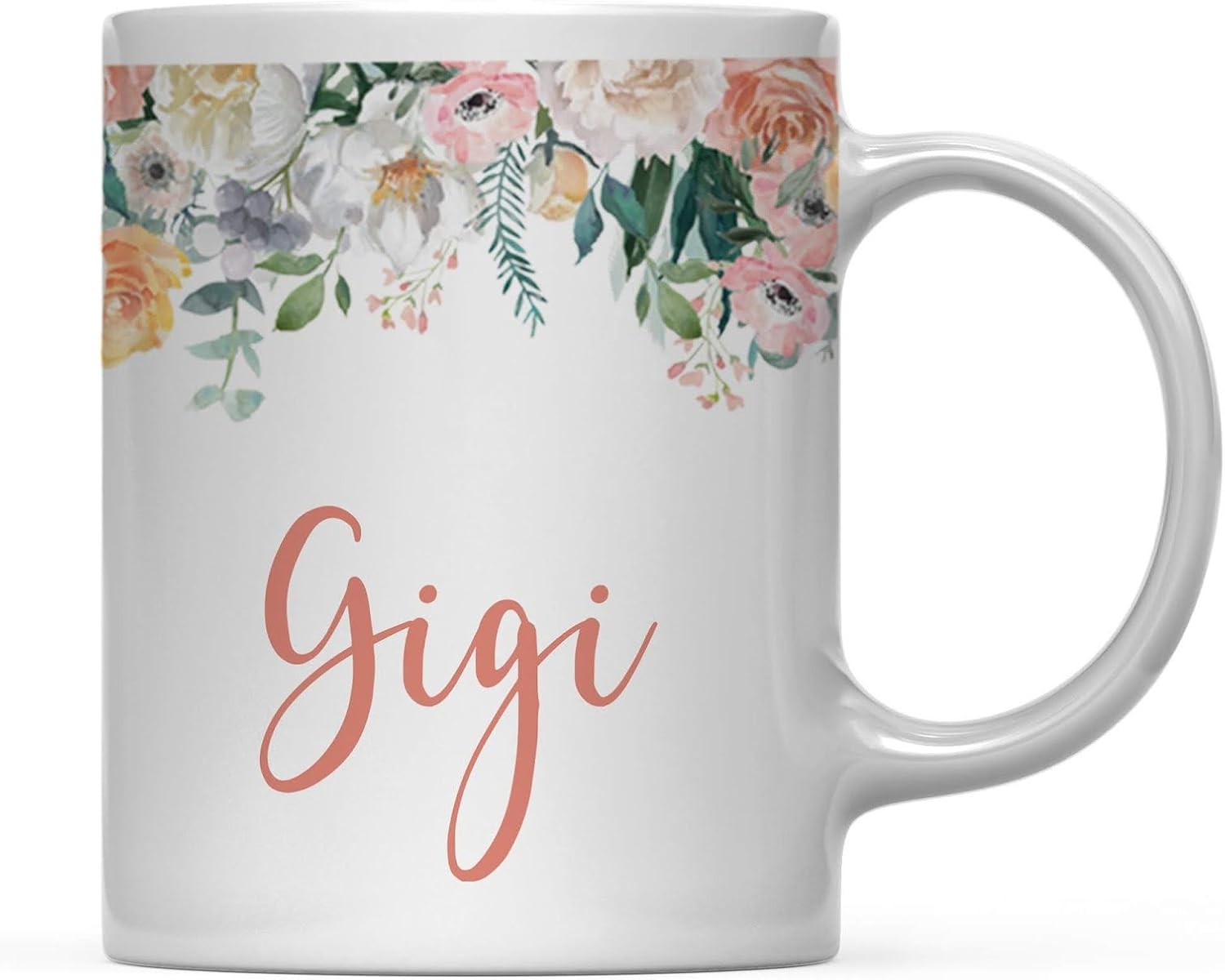 Andaz Press 11oz. Mother's Day Coffee Mug Gift, Peach Flowers Florals Roses, Gigi, 1-Pack, Bridal Shower Birthday Christmas Thank You Gift for Her
