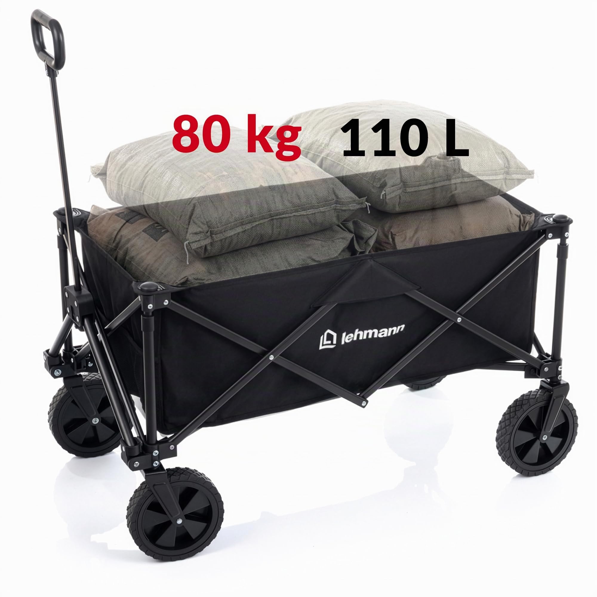 Lehmann MOBI 110L Chariot Pliable – Chariot de Transport Pliable Jusqu’à 80 kg, Chariot à roulettes 4 Roues 360°, Chariot de Plage Pliable, Chariot de Courses Pliable