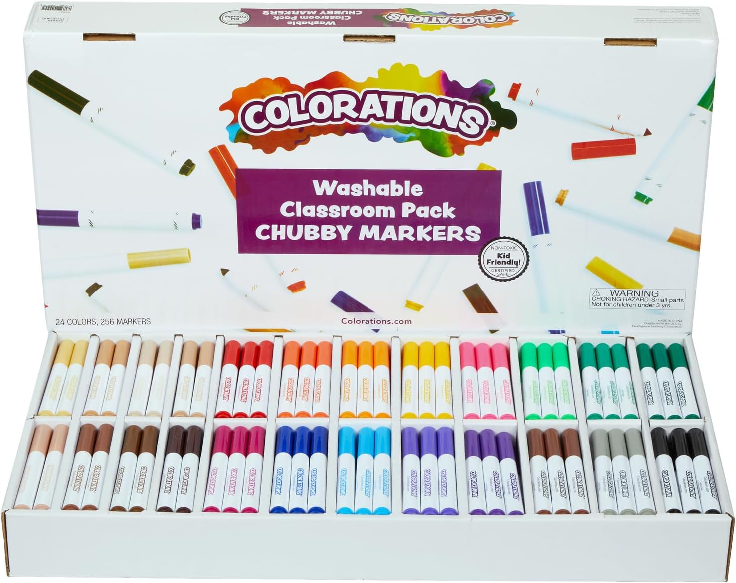 Colorations Washable Chubby Markers Classroom Value Pack, 24 Colors, Non Toxic| Bulk School Supplies For Kids, Coloring Set, Kindergarten Must Haves, Preschool Essentials, Multicolor, Set of 256