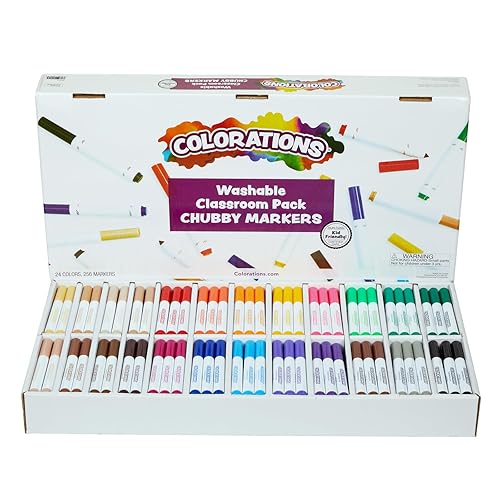 Colorations Paquete económico de marcadores gorditos lavables para el aula, 24 colores, no tóxicos, suministros escolares a granel para niños, juego