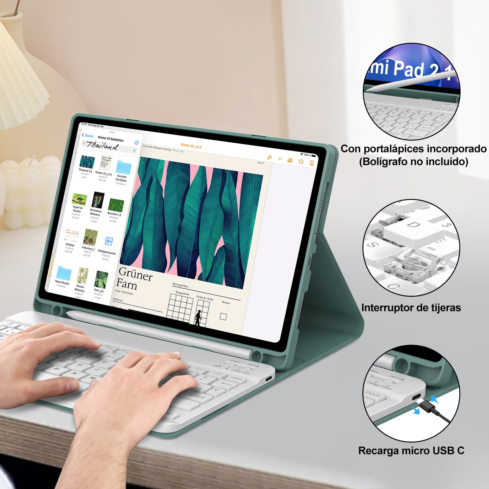 FOGARI Teclado para Redmi Pad 2 11" 2025, Funda para Xiaomi Redmi Pad 2 con Español Ñ Teclado Bluetooth Magnético Desmontable para Tablet Redmi Pad 2 11" 2025, Verde Oscuro